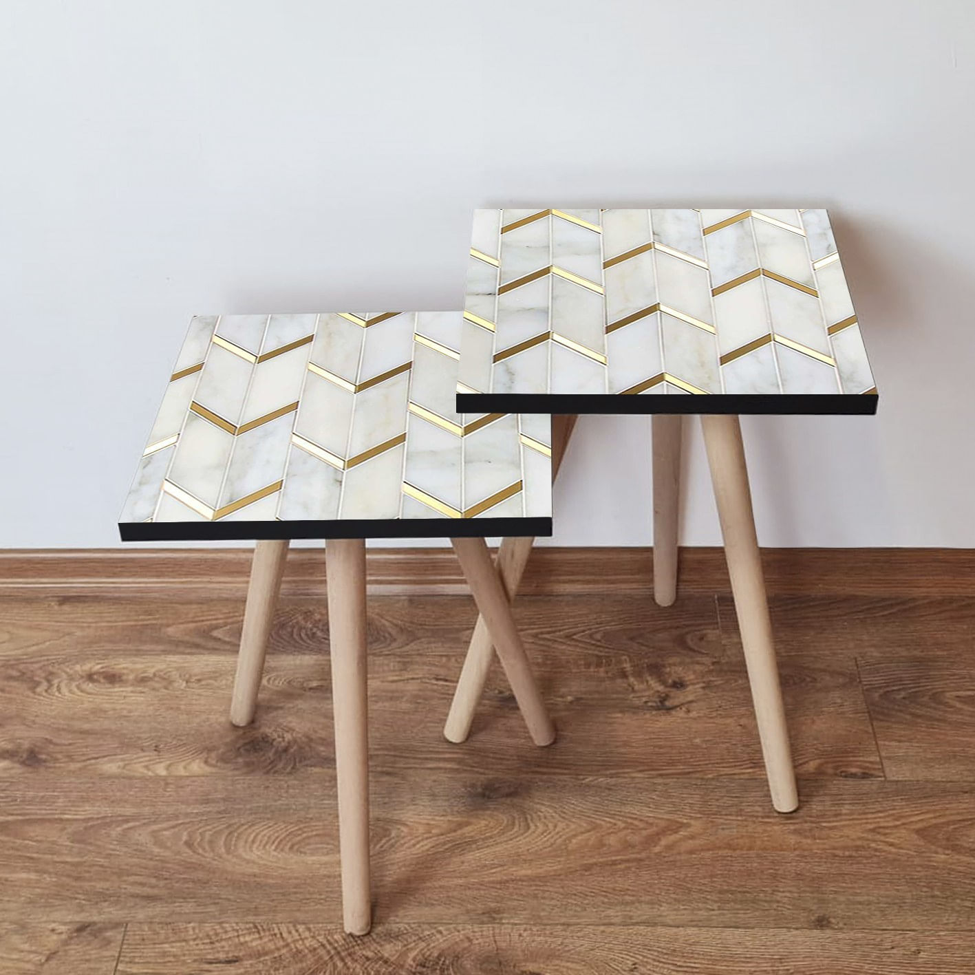 Set masute de cafea, Hanah Home, mdf, alb auriu, 35x35x47 cm, 481LNA2508