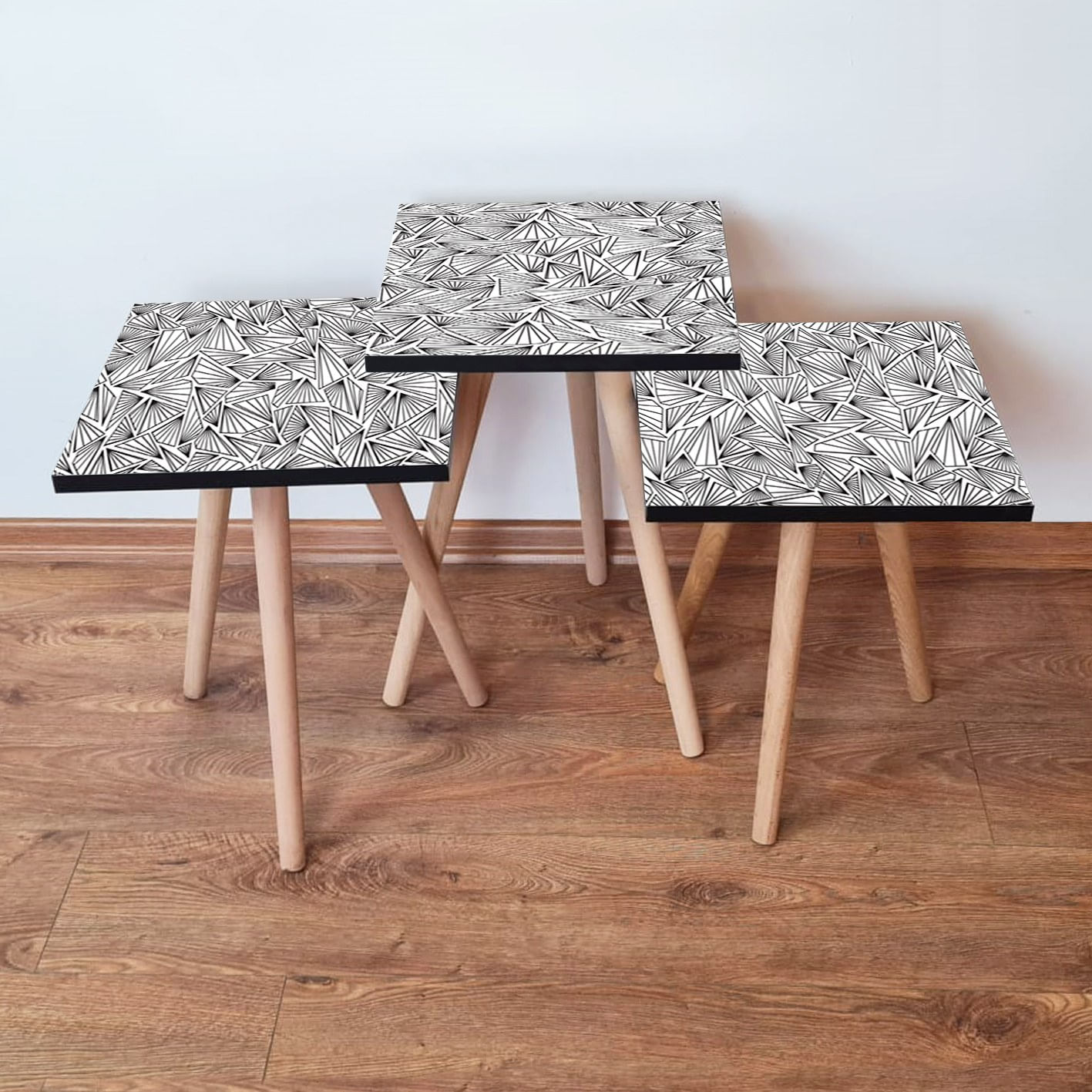 Set masute de cafea, Hanah Home, mdf, alb negru, 35x35x52 cm, 481LNA2852