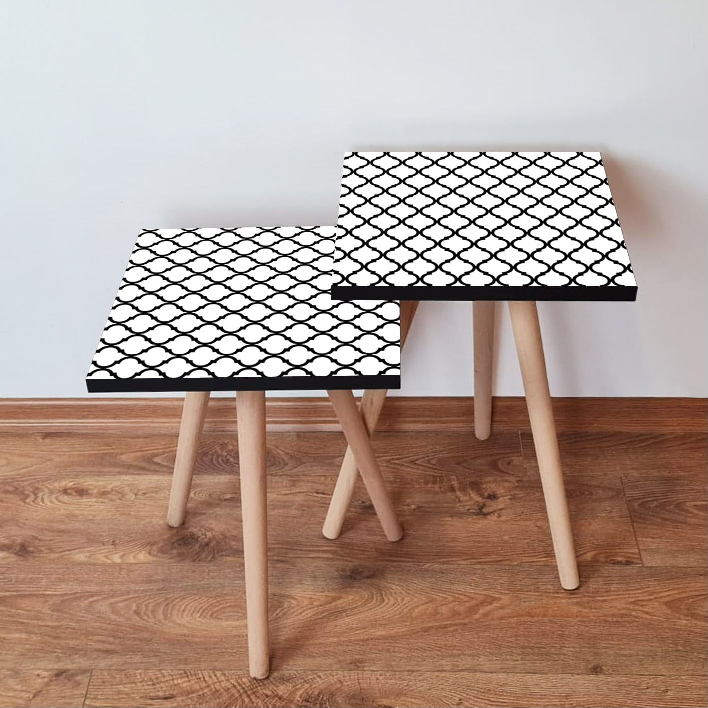Set masute de cafea, Hanah Home, mdf, alb negru, 35x47x35 cm, 35x42x35 cm, 481LNA2640