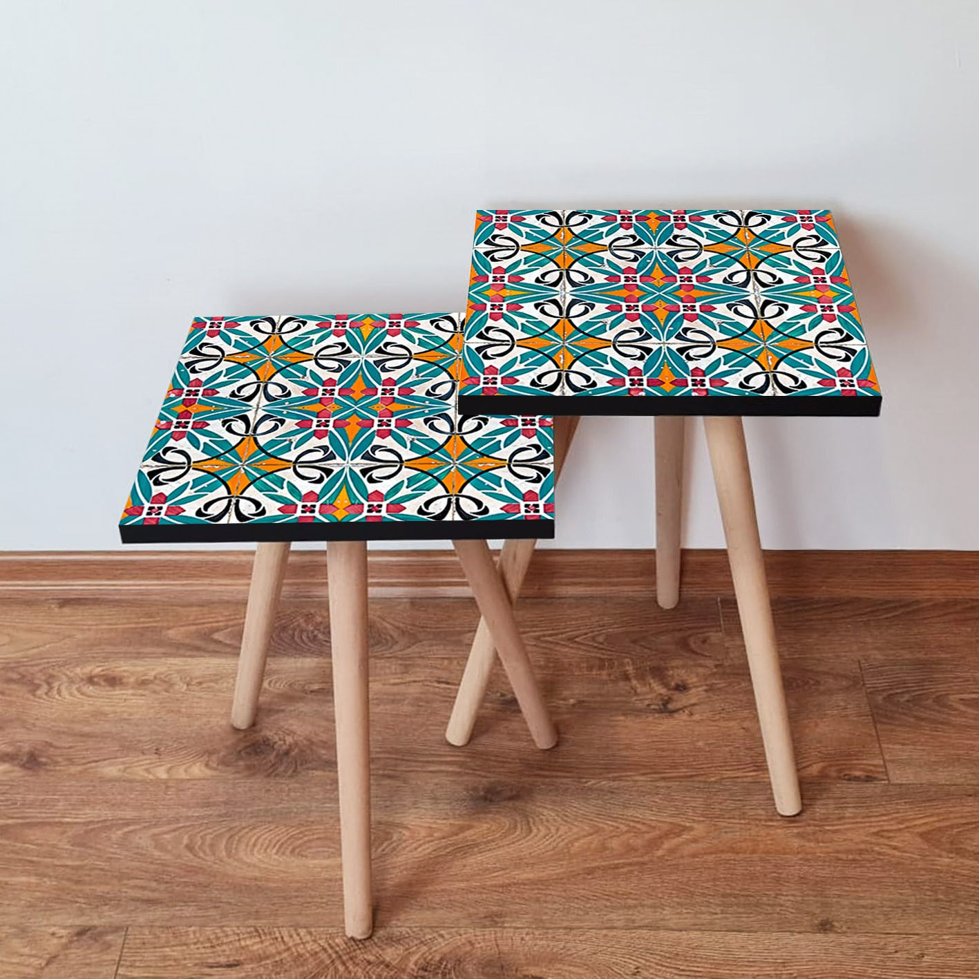 Set masute de cafea, Hanah Home, mdf, multicolor, 35x35x47 cm, picioare lemn fag, 481LNA2654