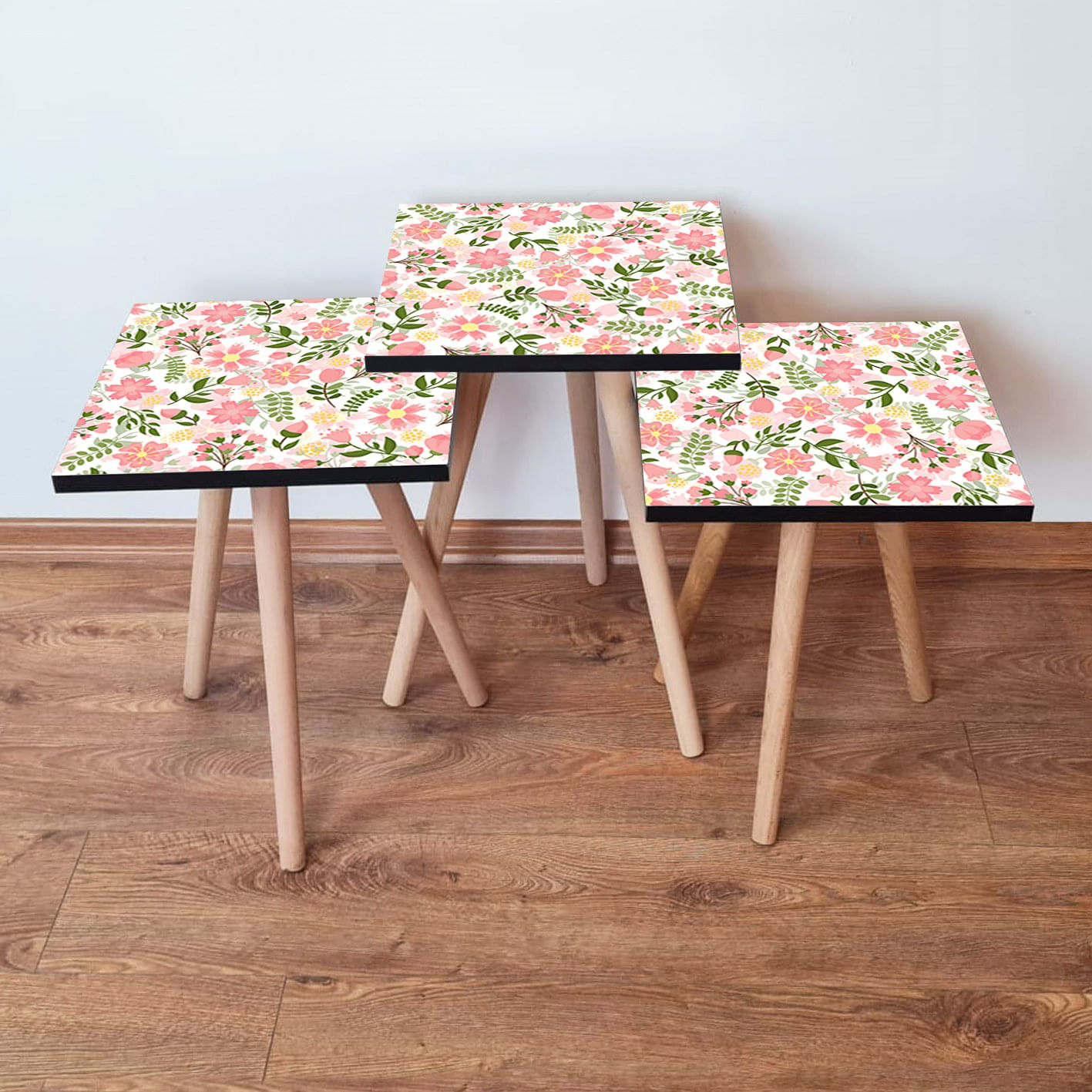 Set masute de cafea, Hanah Home, mdf, multicolor, picioare lemn fag, 35x35x52 cm, 481LNA2788