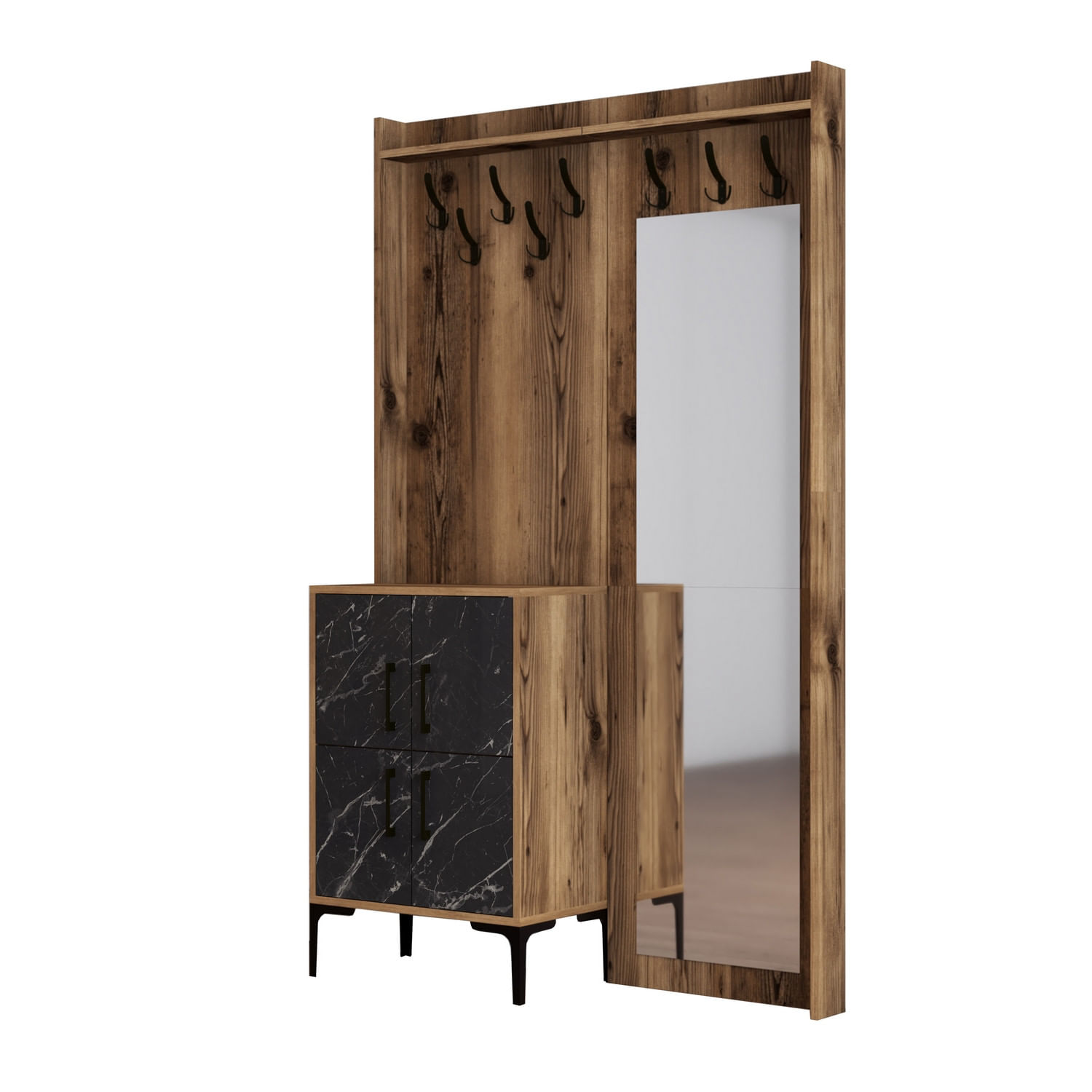 Cuier, Hanah Home, panou aglomerat melaminat, nuc si negru, 120x35x200 cm — imaginea 4
