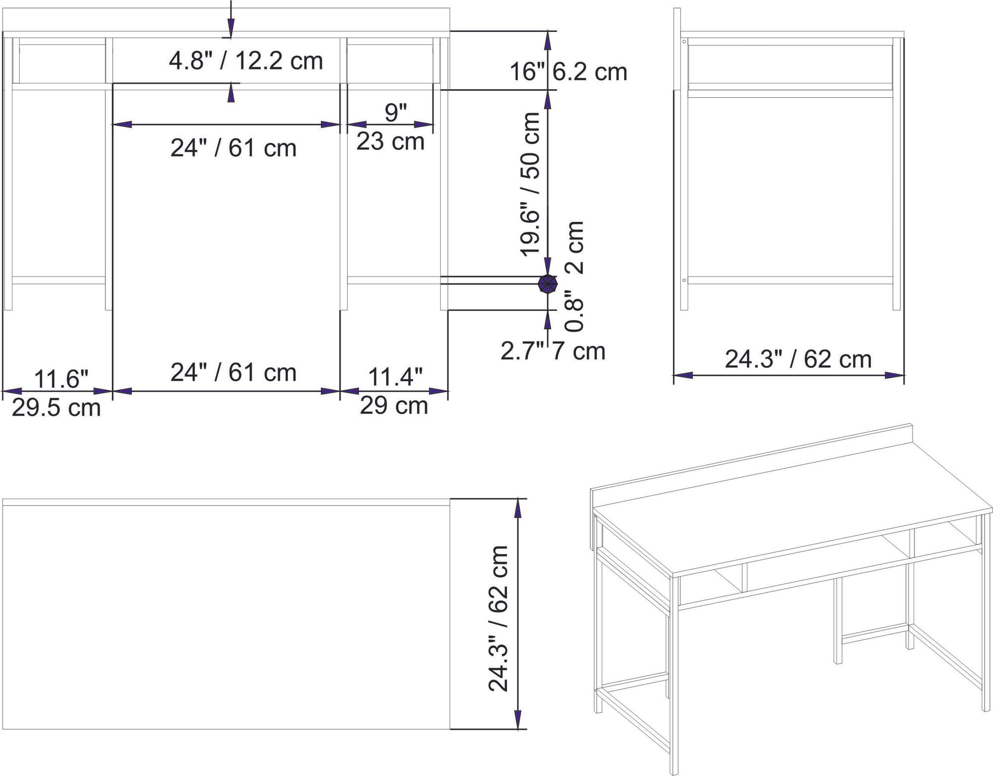 Birou, Hanah Home, pal melaminat, alb, 119.5x62x65.2 cm — imaginea 3