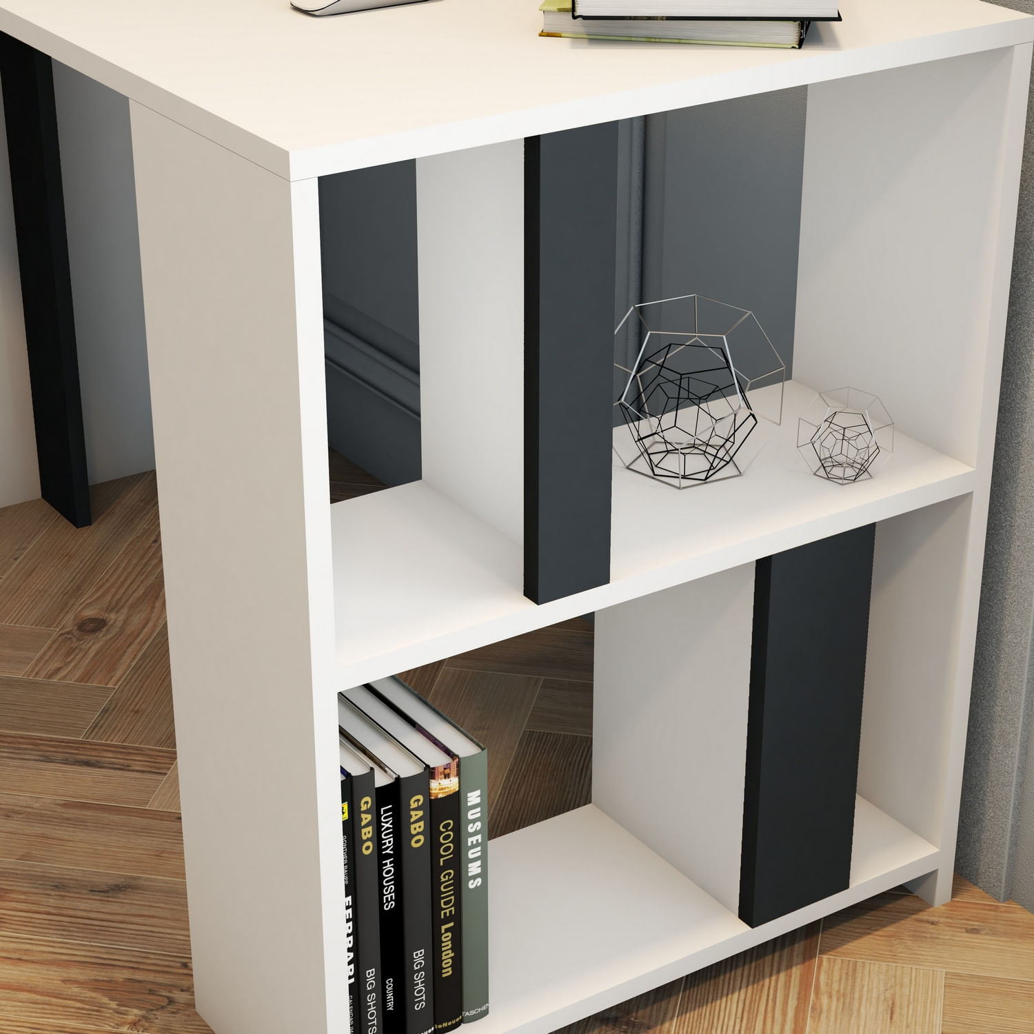 Birou de studiu, Hanah Home, pal melaminat, alb si antracit, 120x60x75.4 cm — imaginea 5