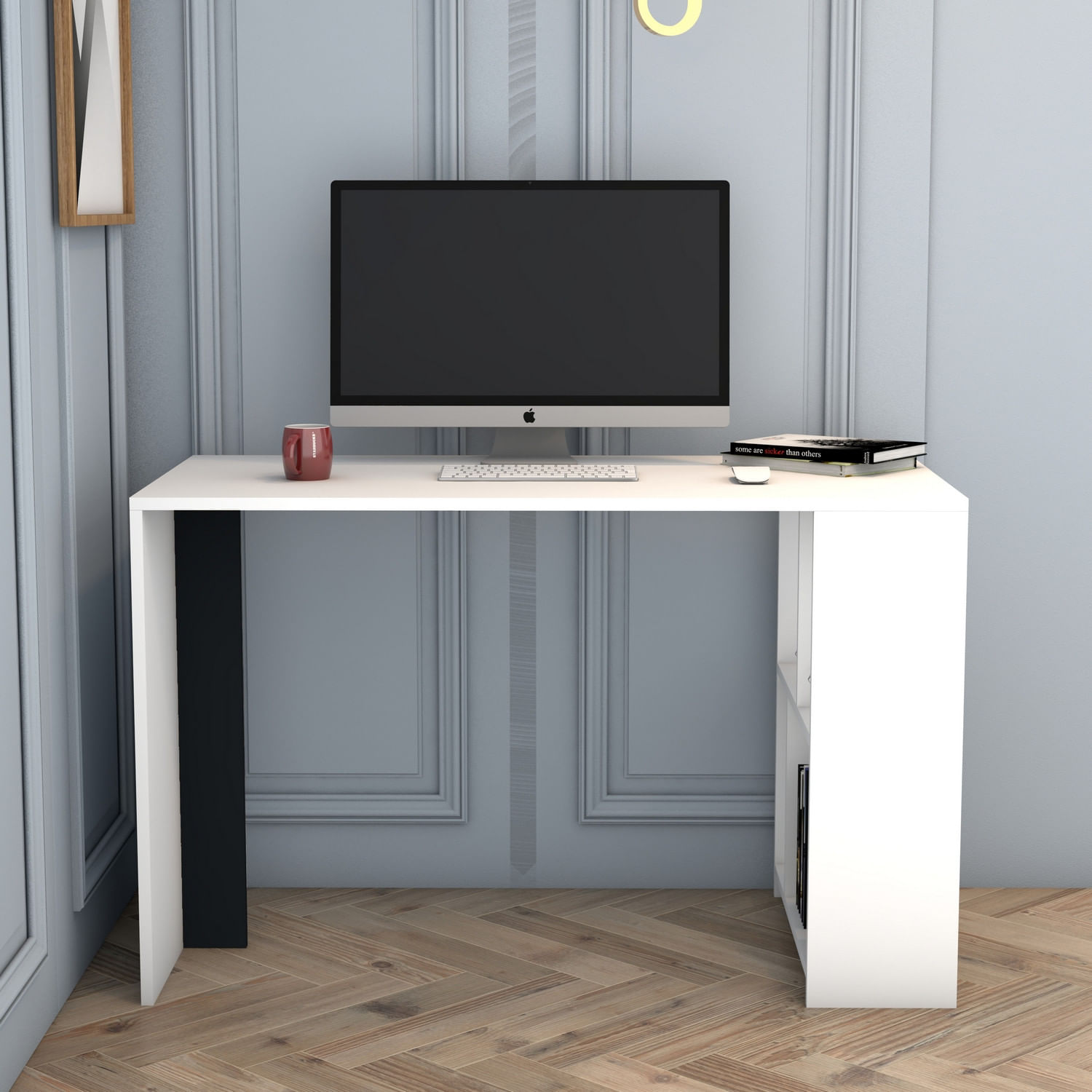 Birou de studiu, Hanah Home, pal melaminat, alb si antracit, 120x60x75.4 cm — imaginea 6