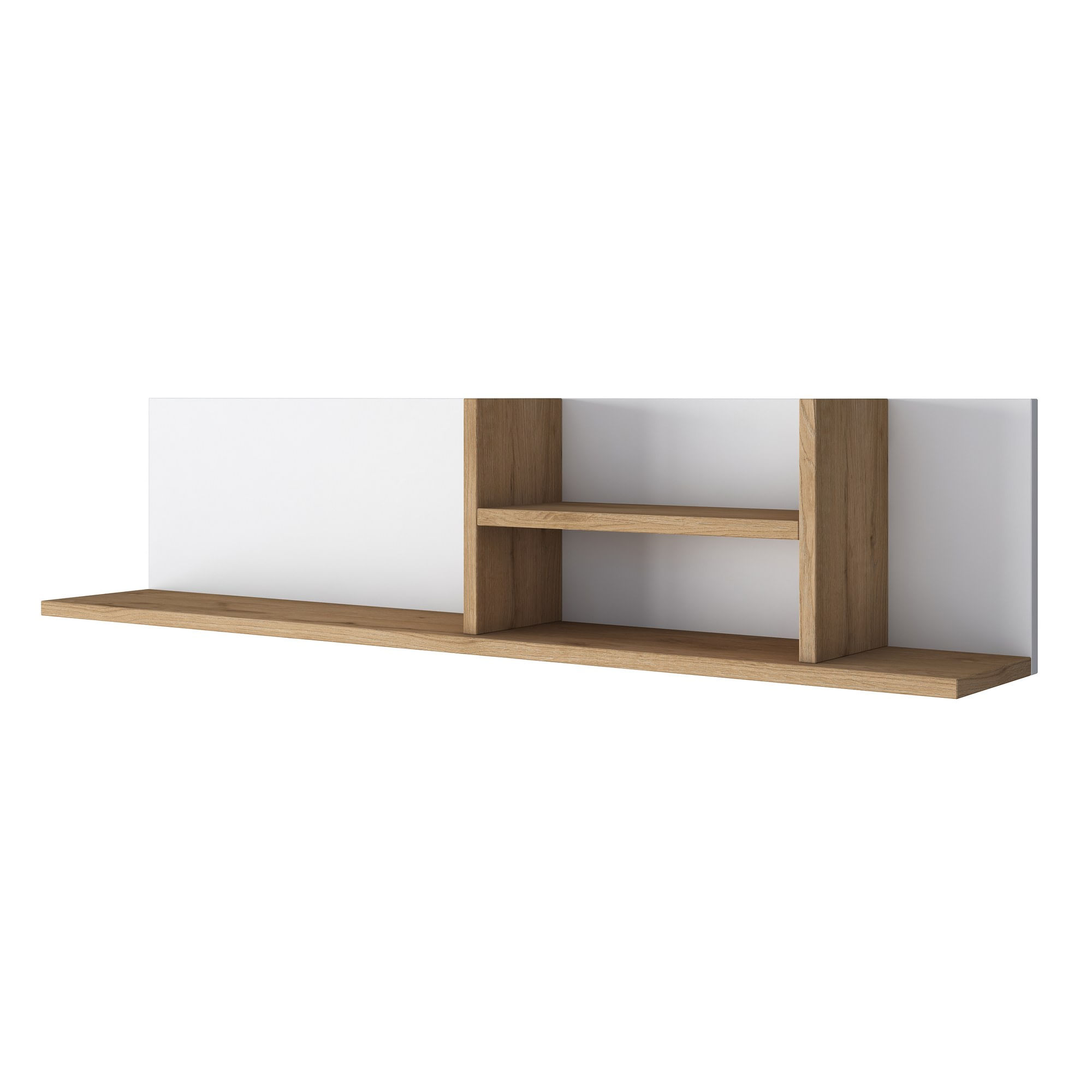 Raft de perete, Hanah Home, panou de particule cu melamina, alb si nuc, 120x25x19.8 cm — imaginea 2