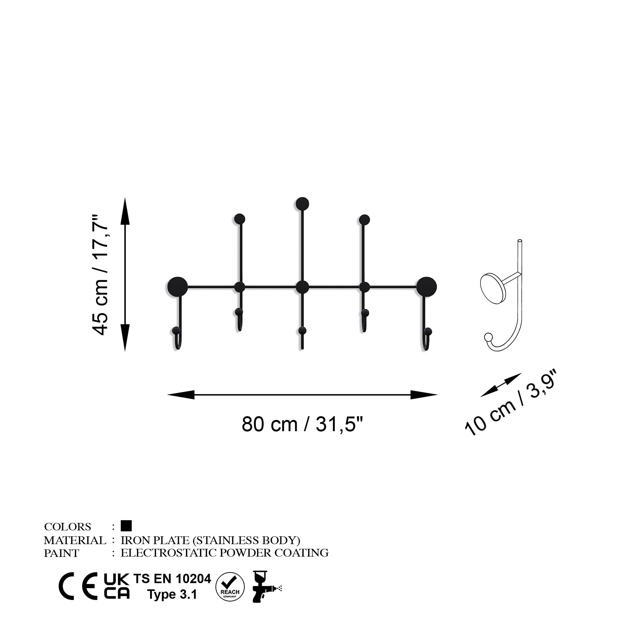 Cuiere de perete, Wallxpert, metal, negru, 80x45x10 cm — imaginea 4