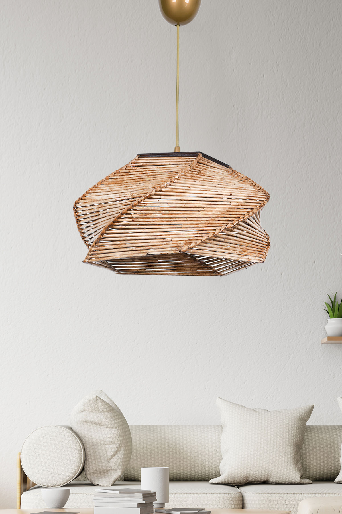 Lustra, Opviq, metal si lemn, natural, 36x65 cm, handmade