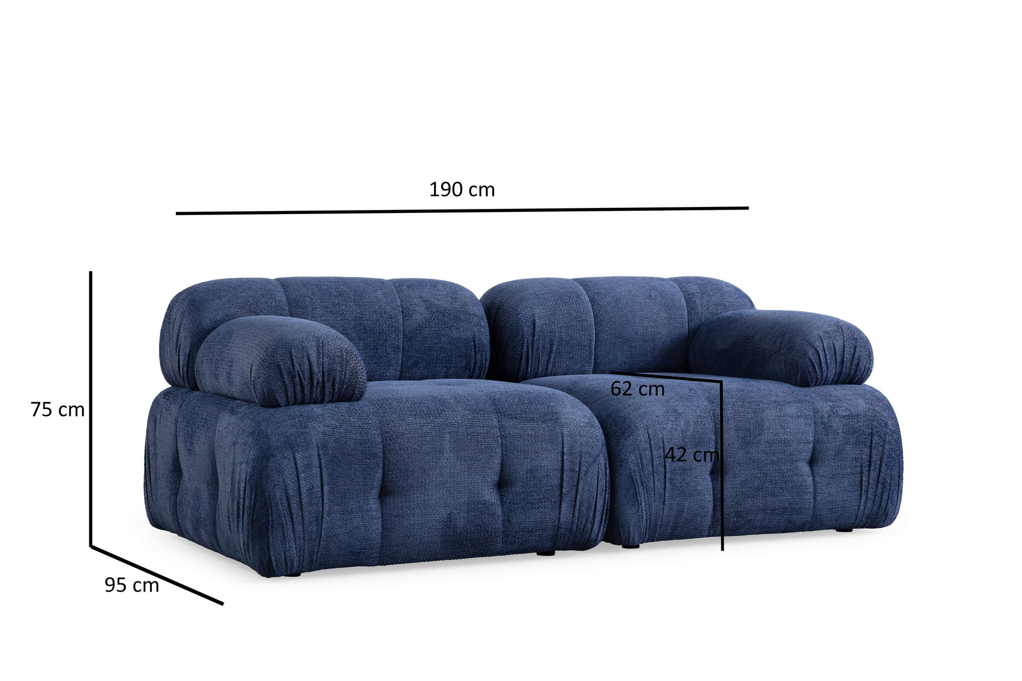 Canapea 2 locuri, Atelier Del Sofa, lemn fag si pal, albastru noapte, 190x95x75 cm — imaginea 3