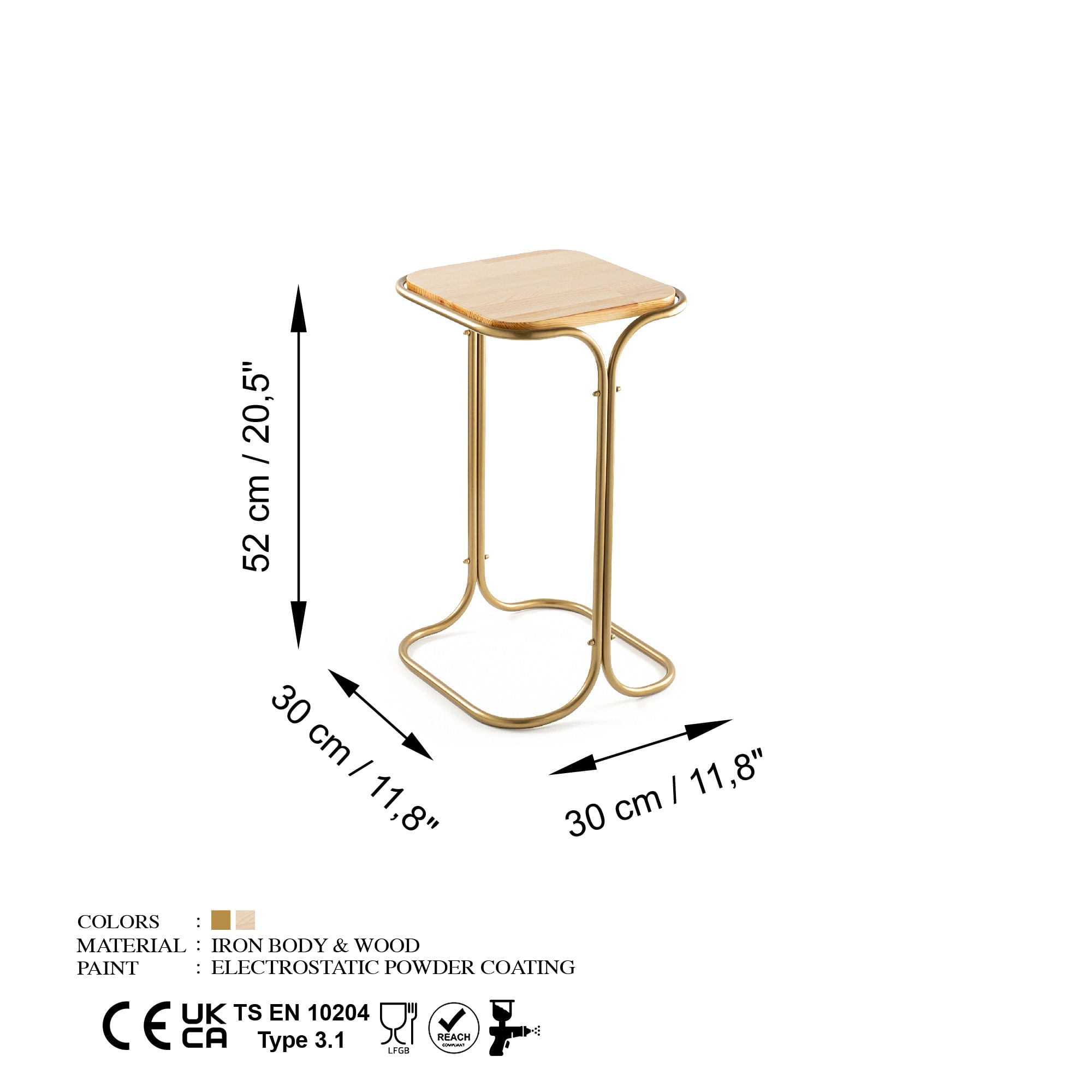 Masuta de cafea, Hanah Home, lemn, auriu natural, 30x30x52 cm — imaginea 2