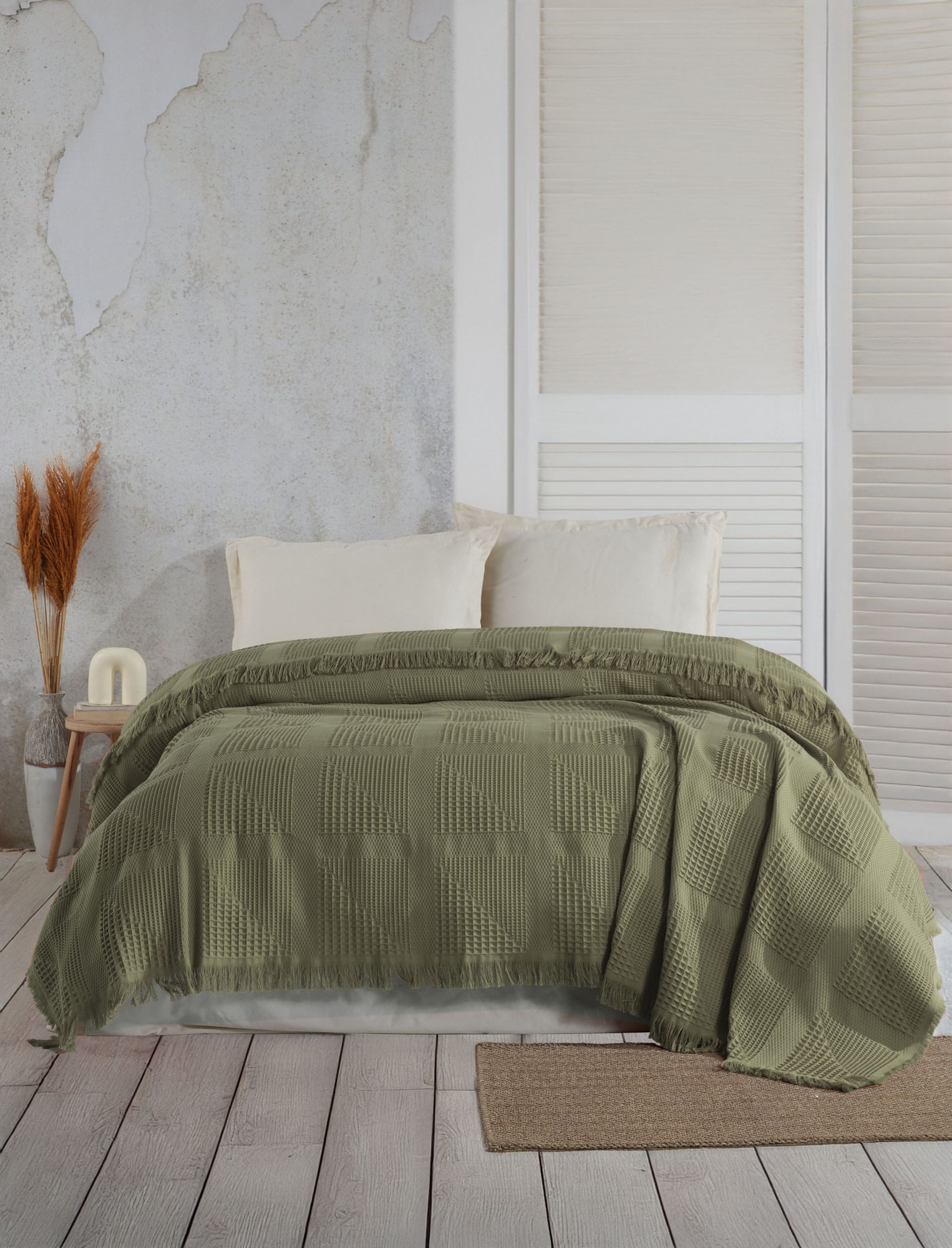 Cuvertura, L'essentiel Maison, kaki, 220x240 cm, 100% bumbac, jacquard