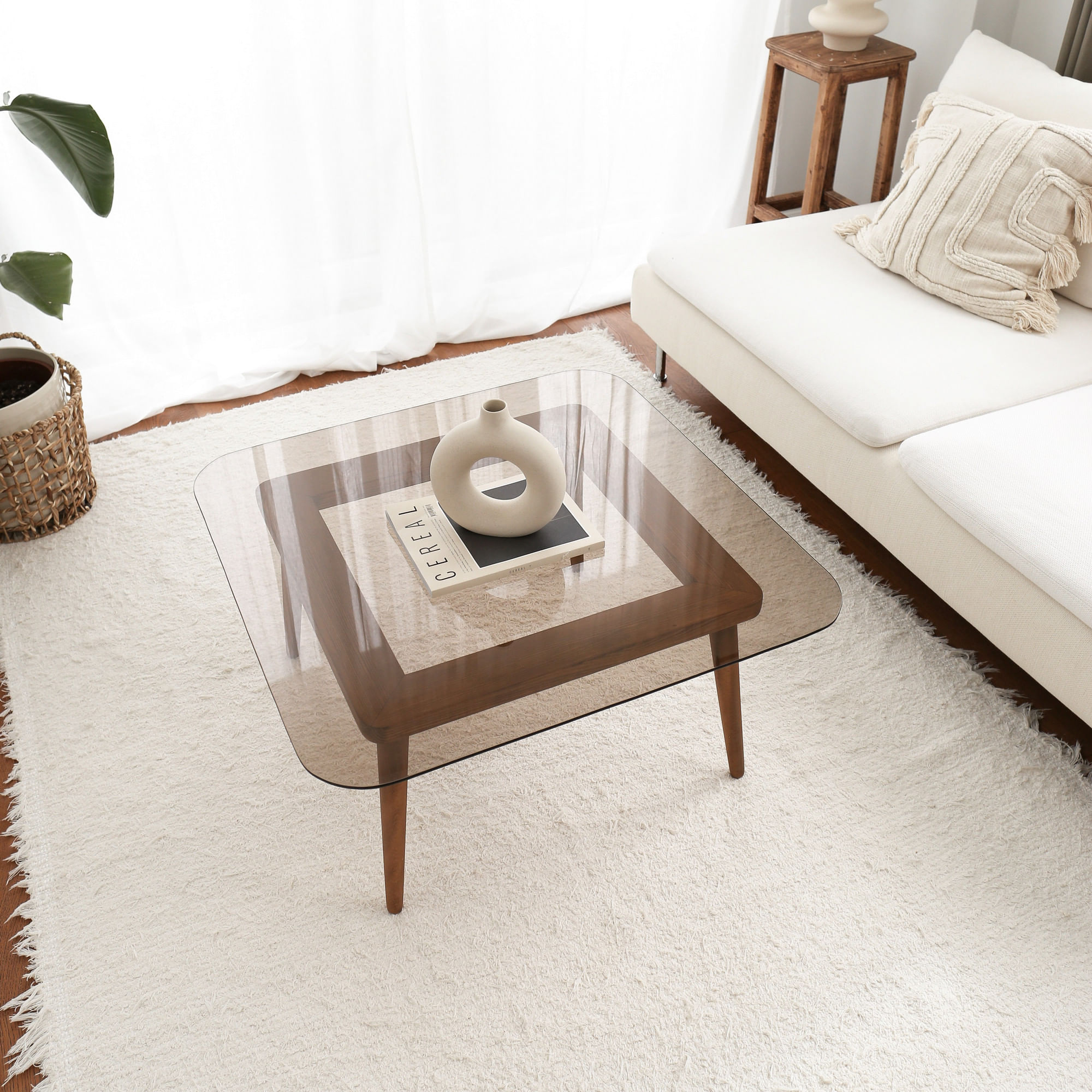 Masa de cafea, Hanah Home, lemn masiv de pin, bronz, 80x80x40 cm — imaginea 5