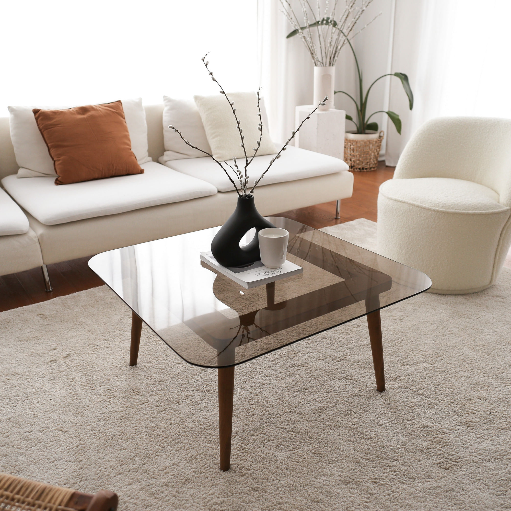 Masa de cafea, Hanah Home, lemn masiv de pin, bronz, 80x80x40 cm — imaginea 7