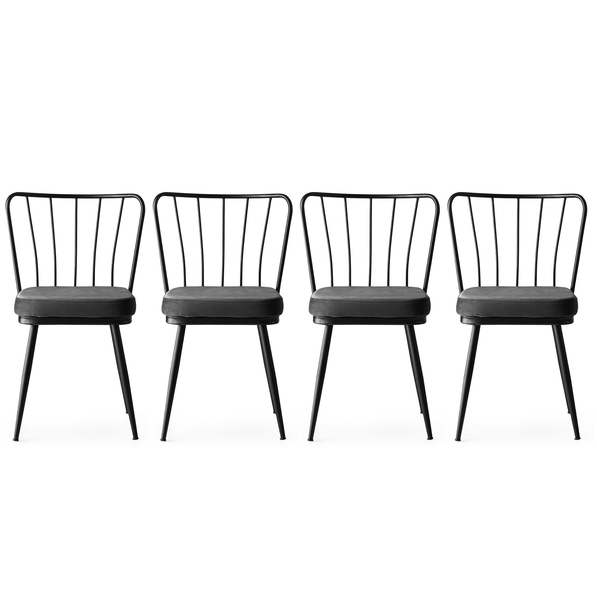 Set scaune, Hanah Home, metal, catifea, negru, 43x42x82 cm, 4 piese, 974NMB1186 — imaginea 3