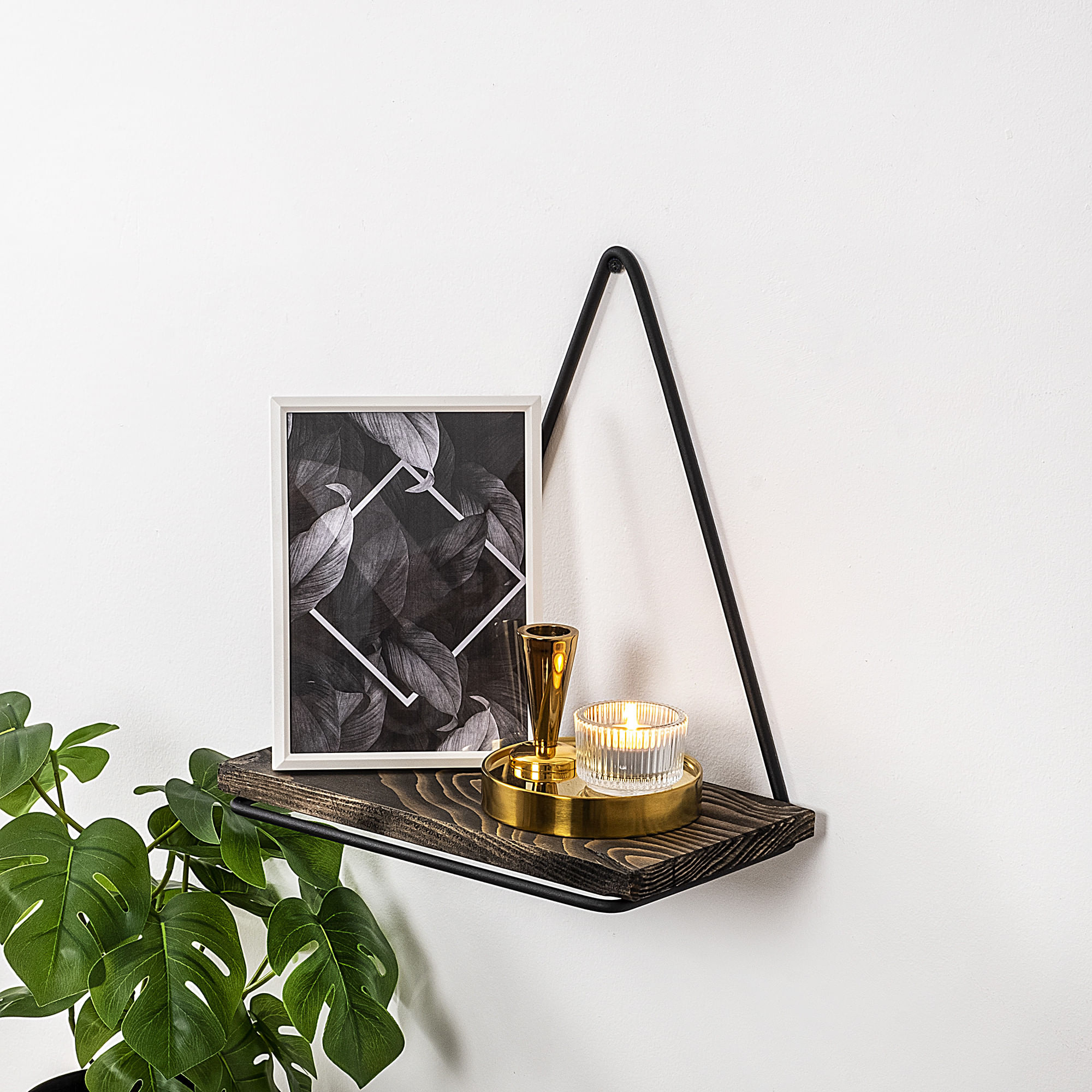 Raft de perete, Hanah Home, lemn de molid si metal, negru si nuc inchis, 27x28x15 cm — imaginea 5