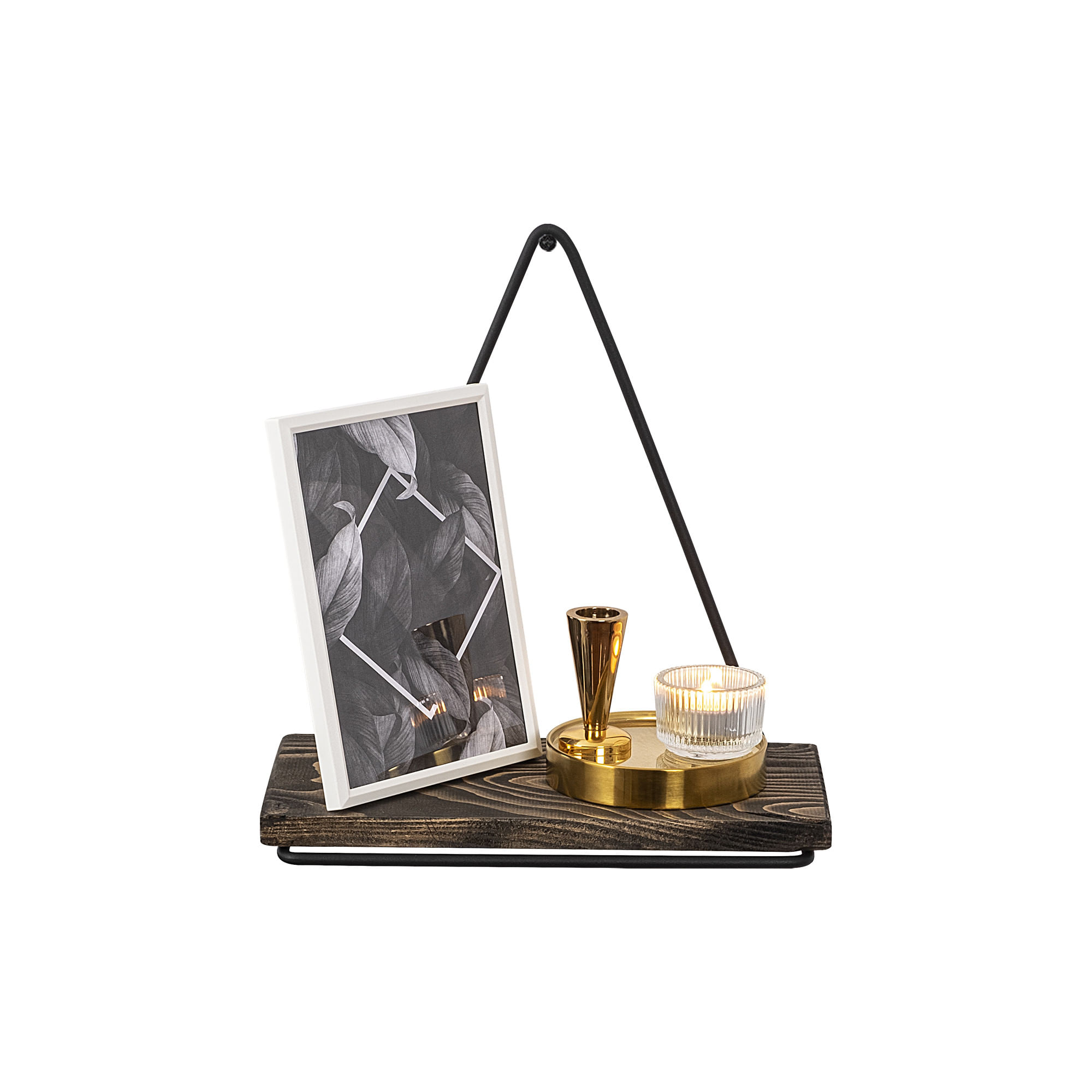 Raft de perete, Hanah Home, lemn de molid si metal, negru si nuc inchis, 27x28x15 cm — imaginea 7