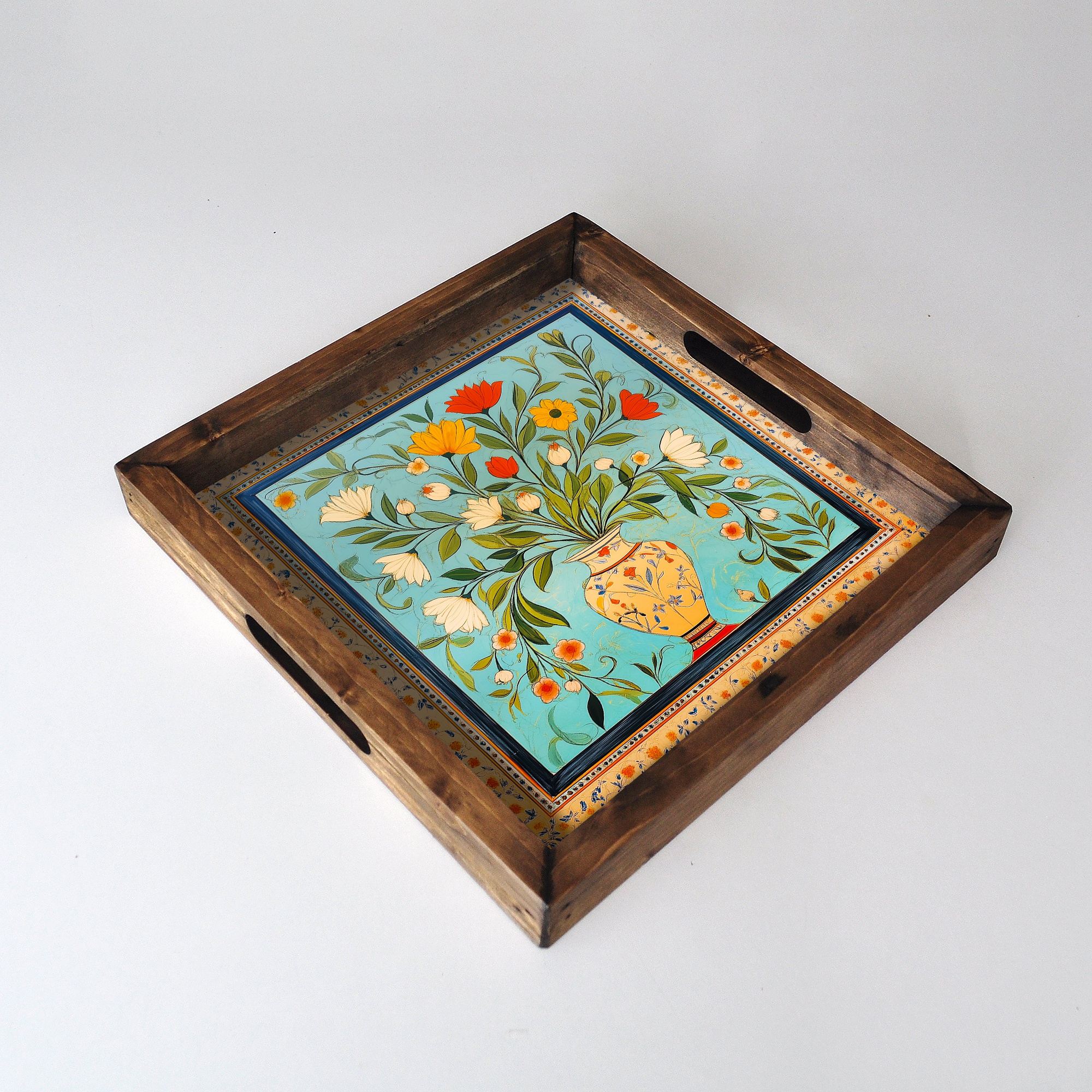 Tava de servire, Aberto Design, lemn masiv, multicolor, 35x35x4 cm, 799EVL1158