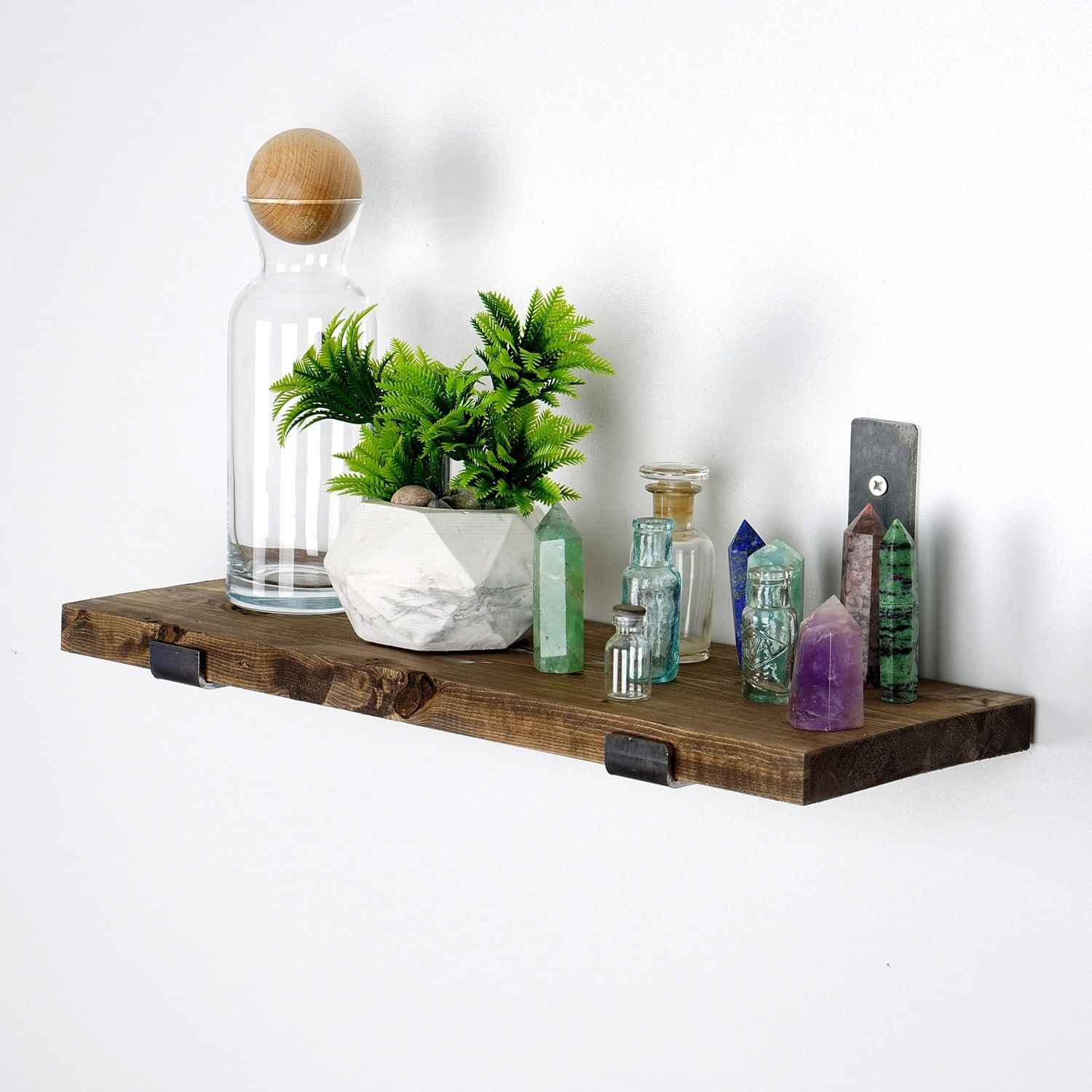Raft de perete decorativ, Hanah Home, lemn de molid, negru si nuc, 40x16x14 cm — imaginea 6