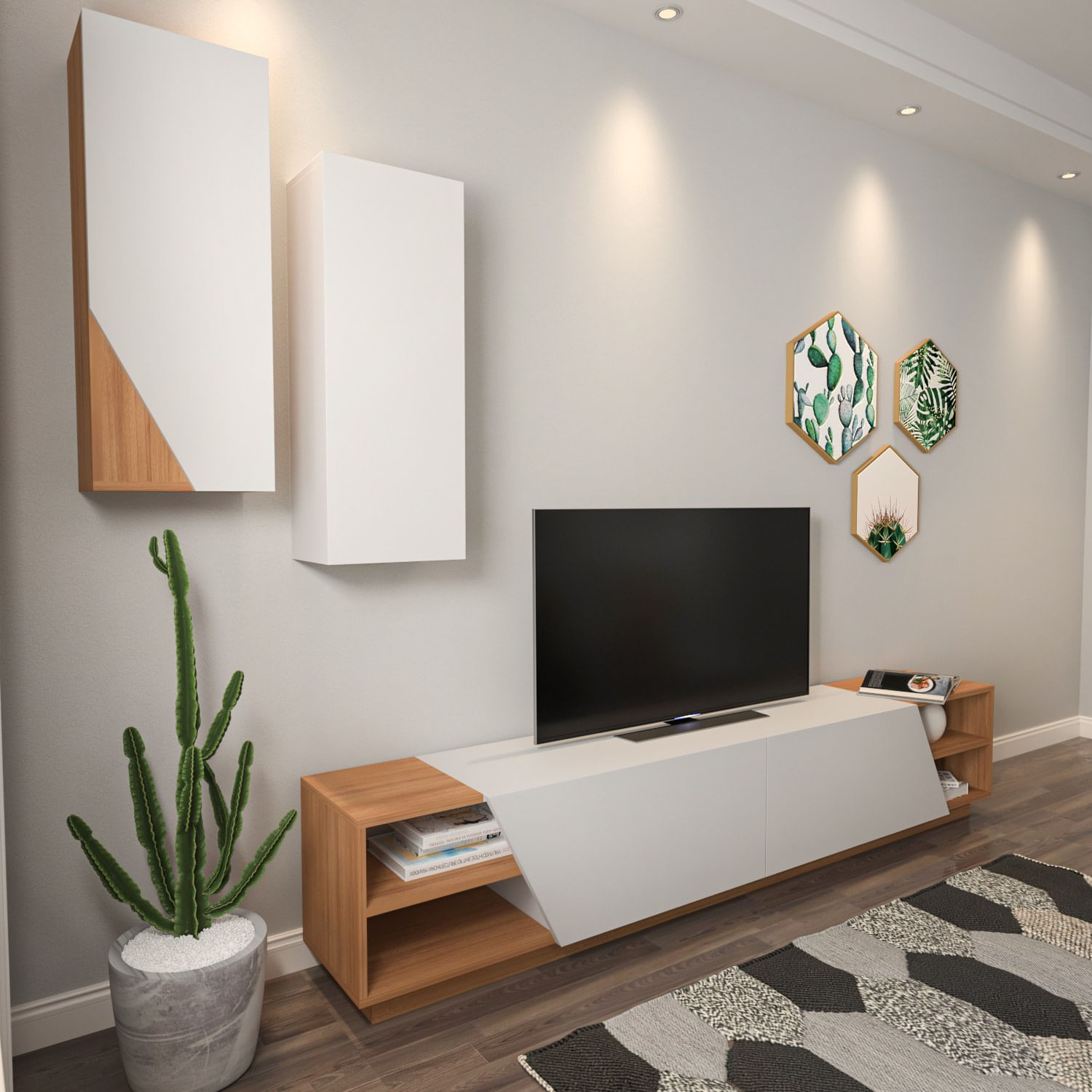Comoda tv, Hanah Home, pal melaminat, alb si tec, 240x47x37.5 cm — imaginea 5