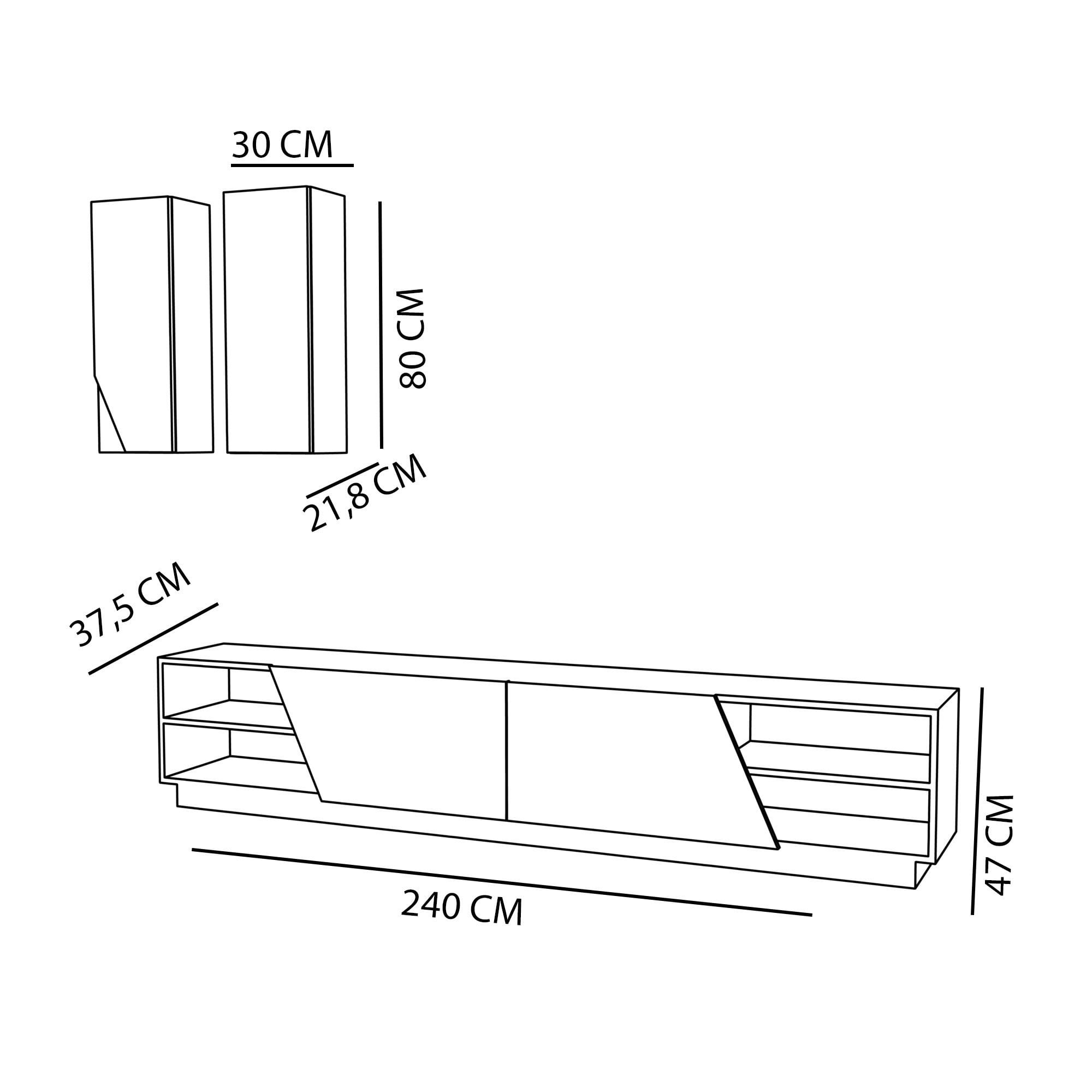 Comoda tv, Hanah Home, pal melaminat, alb si tec, 240x47x37.5 cm — imaginea 7