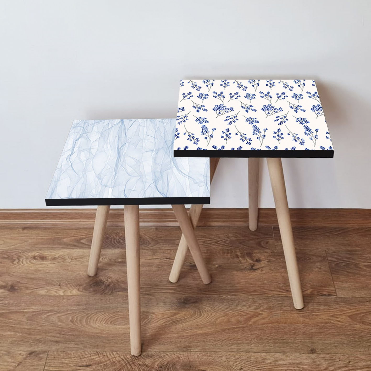 Set masute de cafea, Hanah Home, mdf, albastru deschis alb albastru marin, 35x47x35 cm, 35x42x35 cm