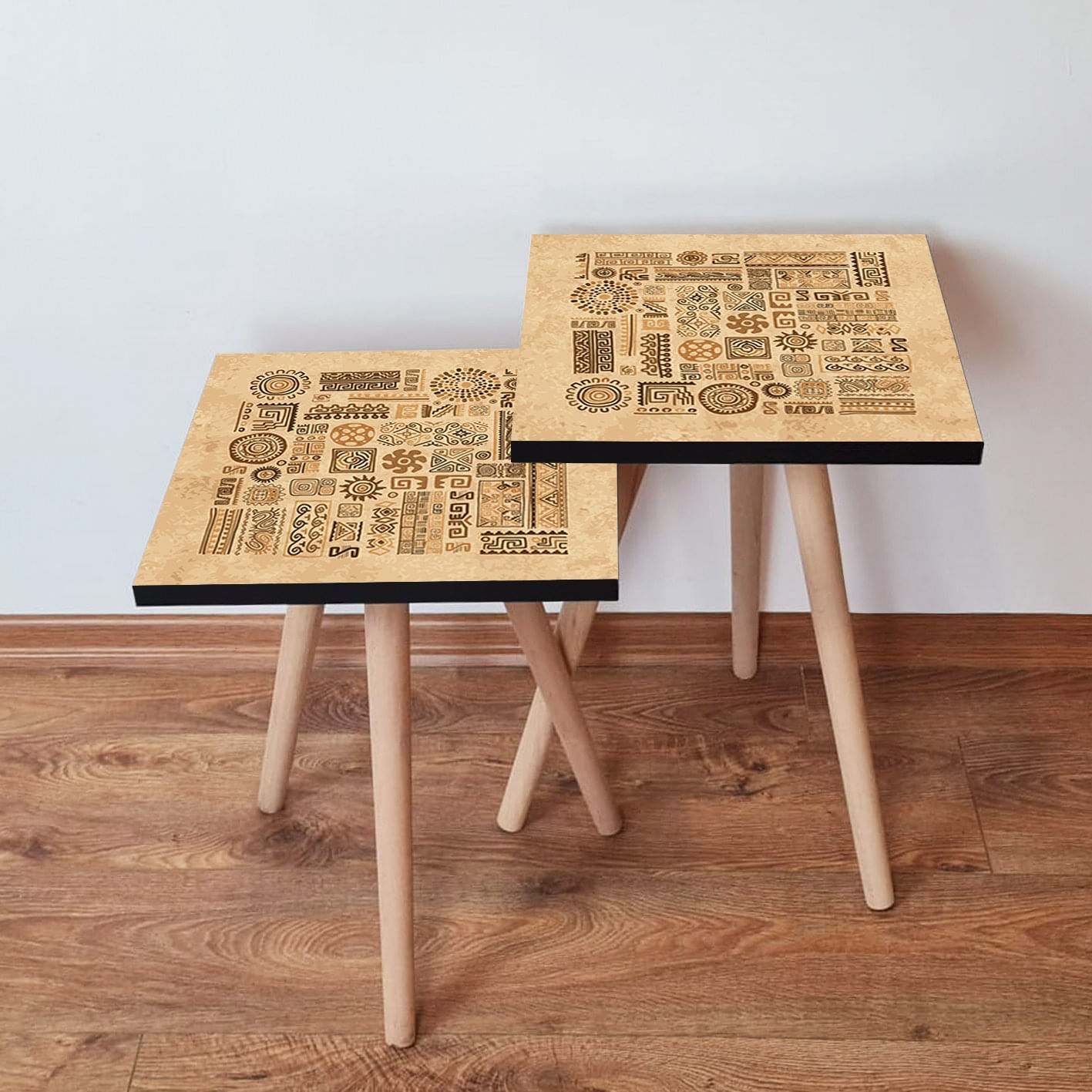 Set masute de cafea, Hanah Home, mdf, bej maro, 35x35x47 cm, picioare lemn fag