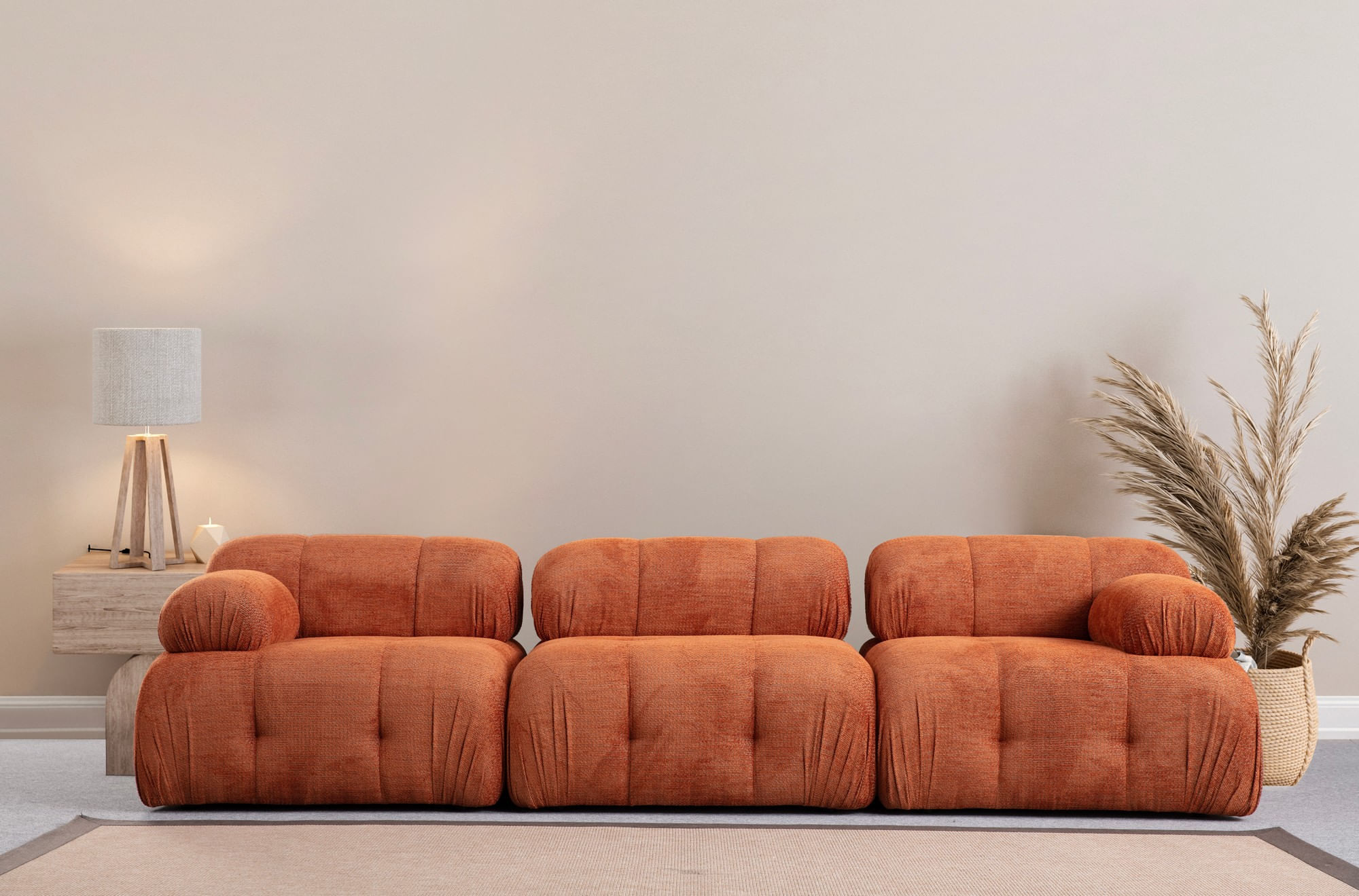 Canapea 3 locuri, Atelier Del Sofa, lemn de fag si pal, portocaliu, 290x95x75 cm — imaginea 3