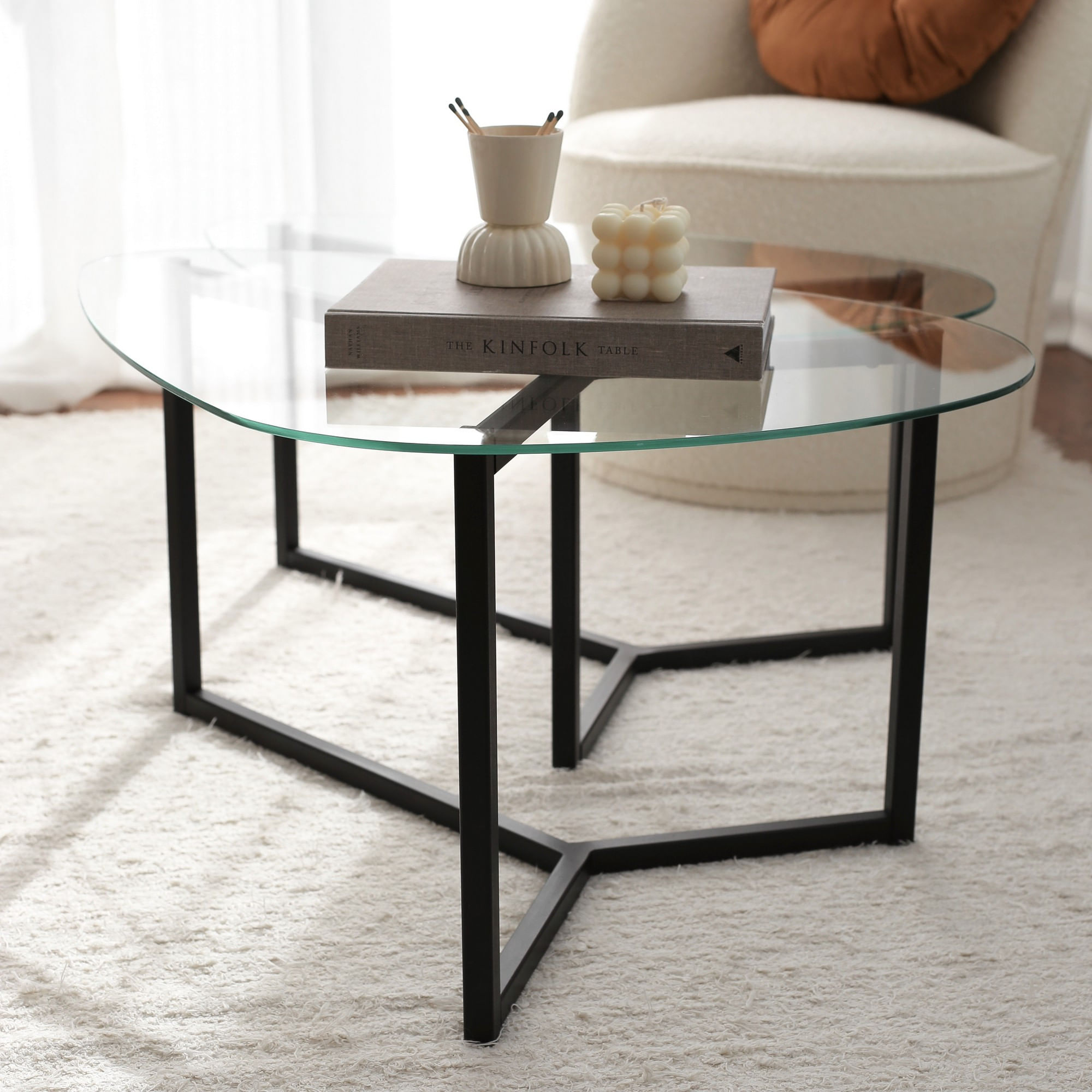 Set masute de cafea, Hanah Home, sticla securizata si metal, negru mat, 82x58x40 cm, 82x58x36 cm — imaginea 8