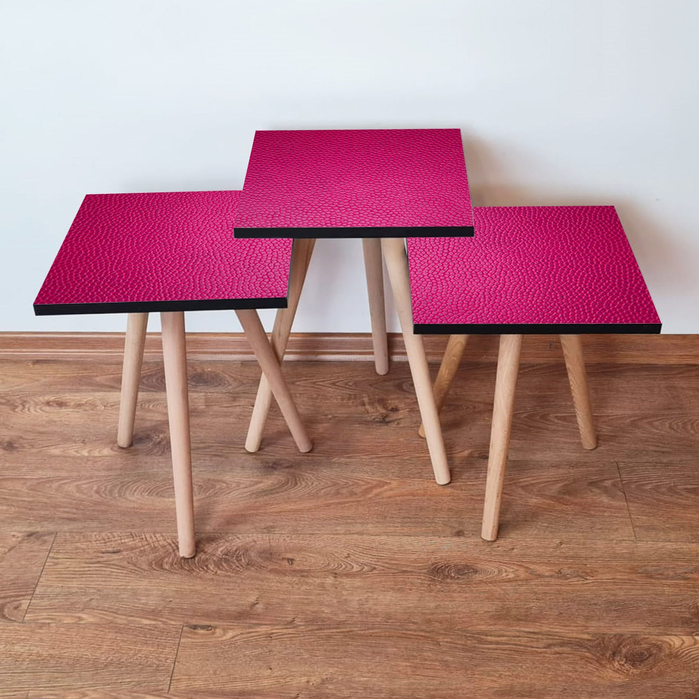 Set masute de cafea, Hanah Home, mdf, fucsia, 3 piese, 35x35x52 cm