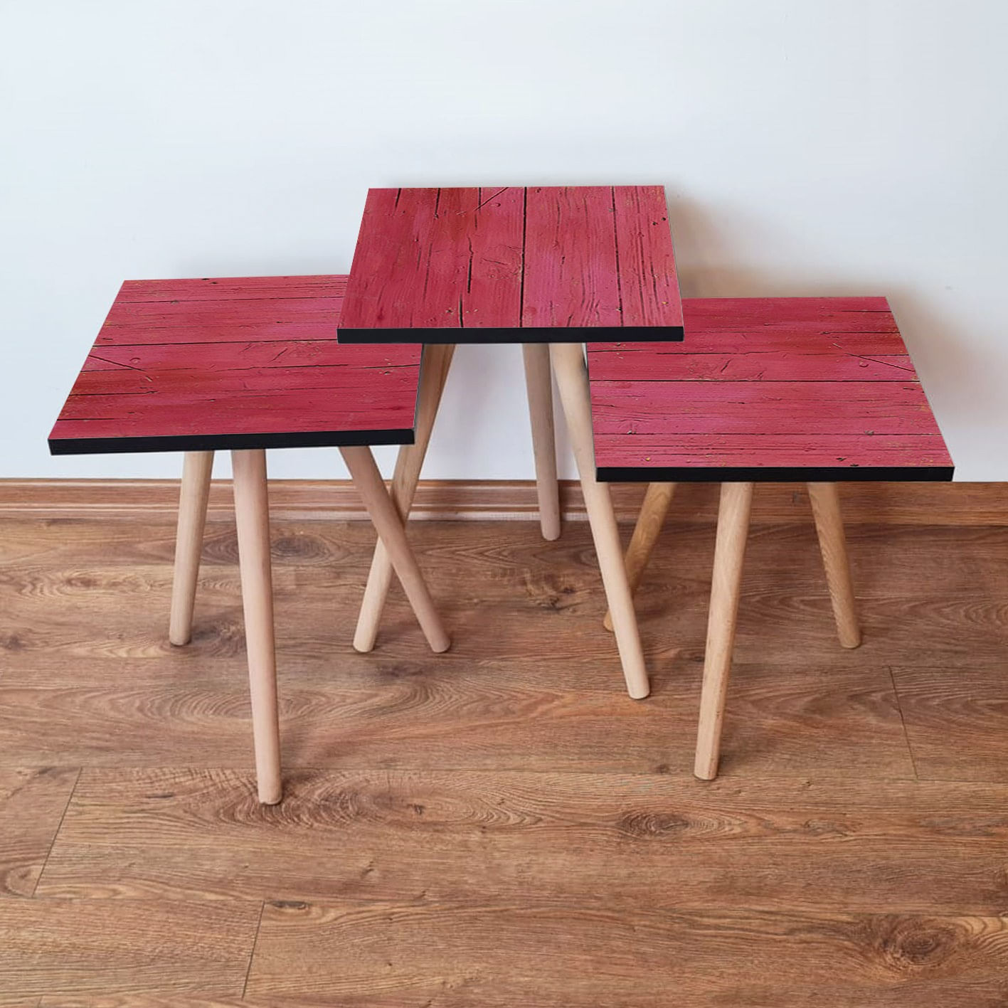 Set masute cuib, Hanah Home, mdf, rosu, 35x35x52 cm