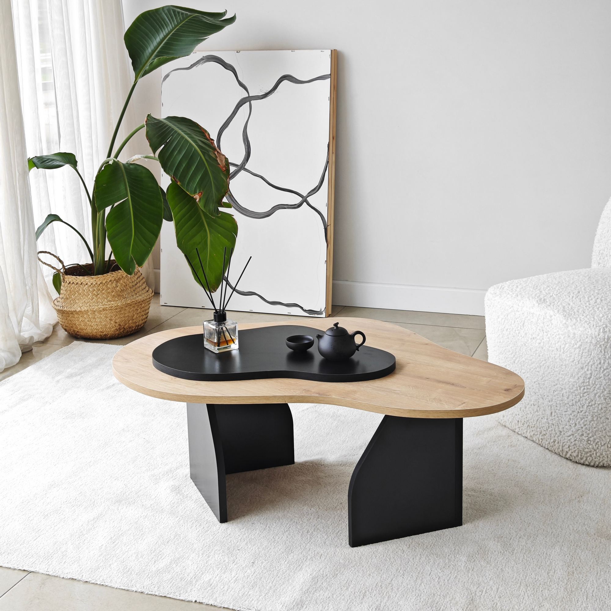 Masa de cafea, Hanah Home, pal melaminat, stejar safir si negru, 105x65x35 cm — imaginea 4