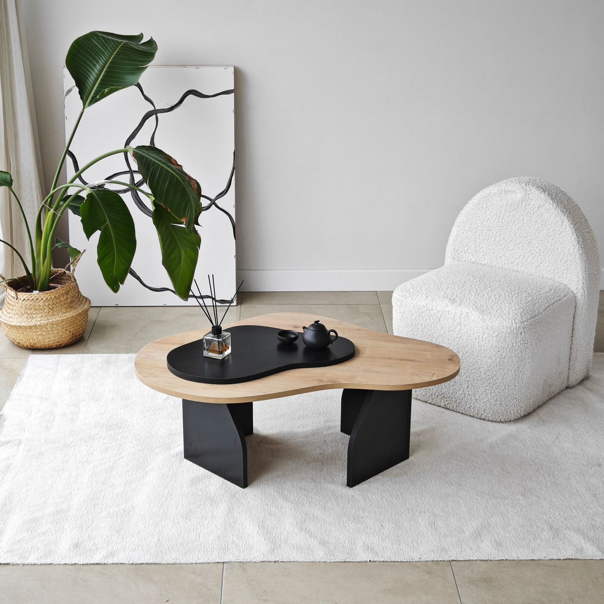 Masa de cafea, Hanah Home, pal melaminat, stejar safir si negru, 105x65x35 cm — imaginea 5