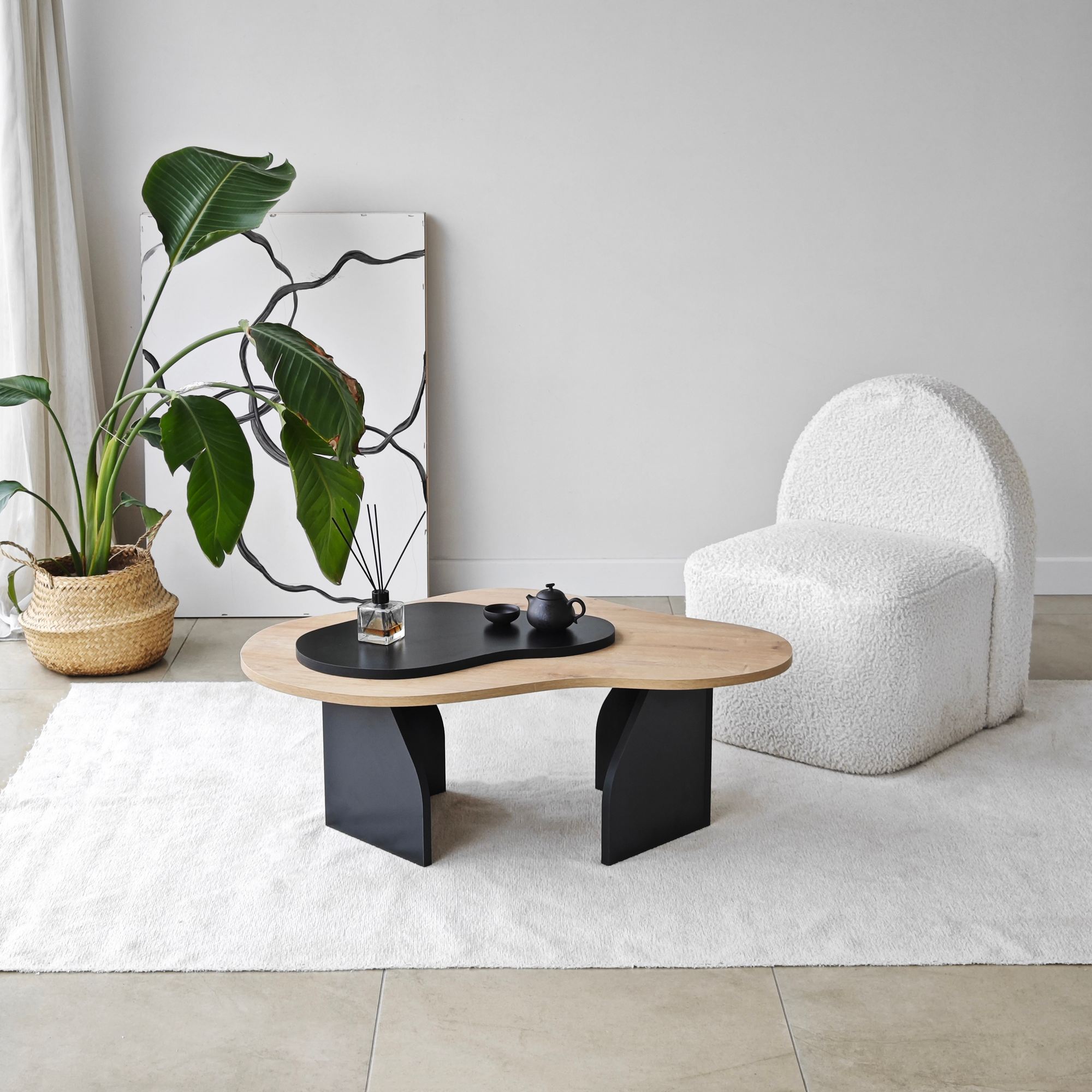 Masa de cafea, Hanah Home, pal melaminat, stejar safir si negru, 105x65x35 cm — imaginea 6