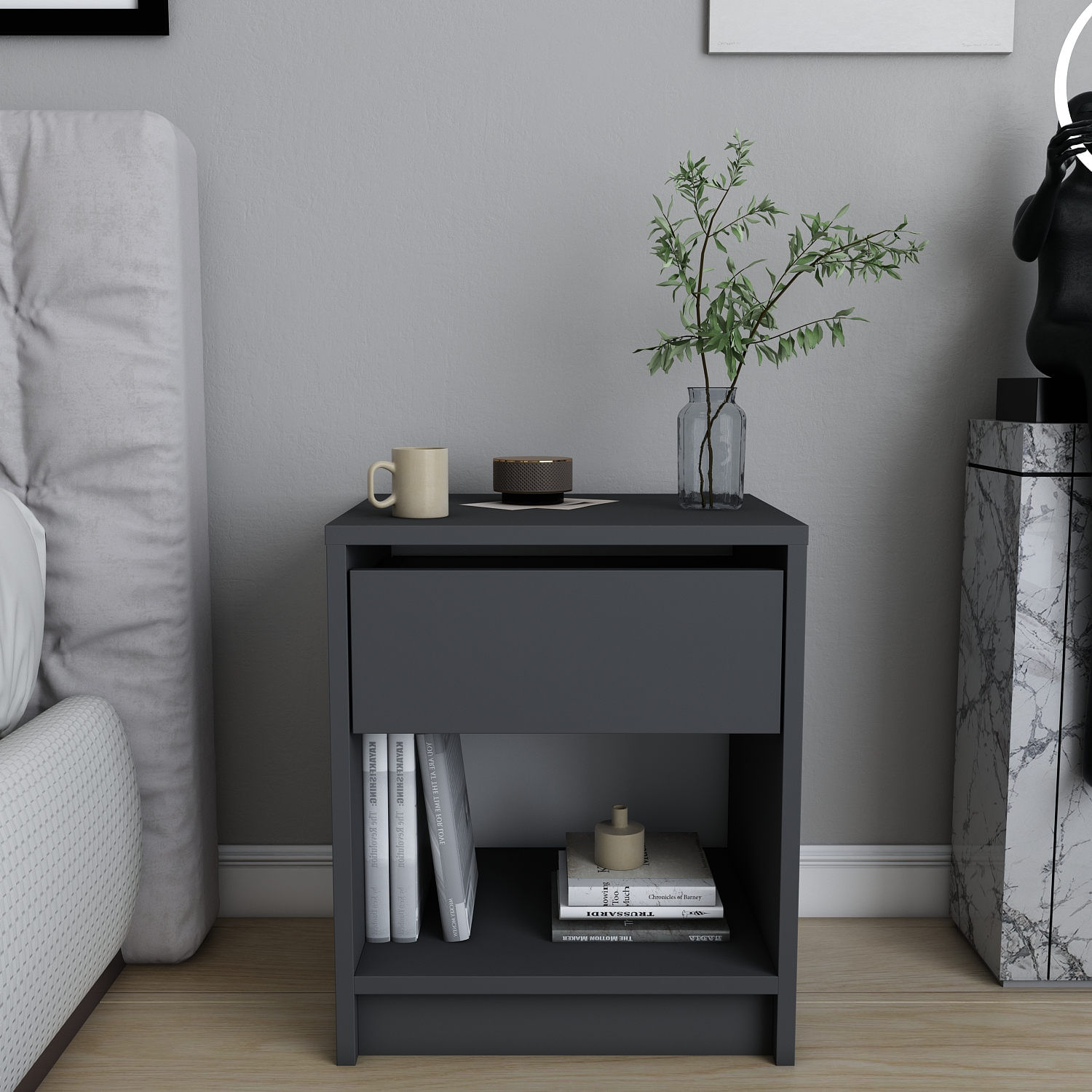 Noptiera, Hanah Home, panou de particule melaminat, antracit, 44.6x35.9x52.8 cm — imaginea 4