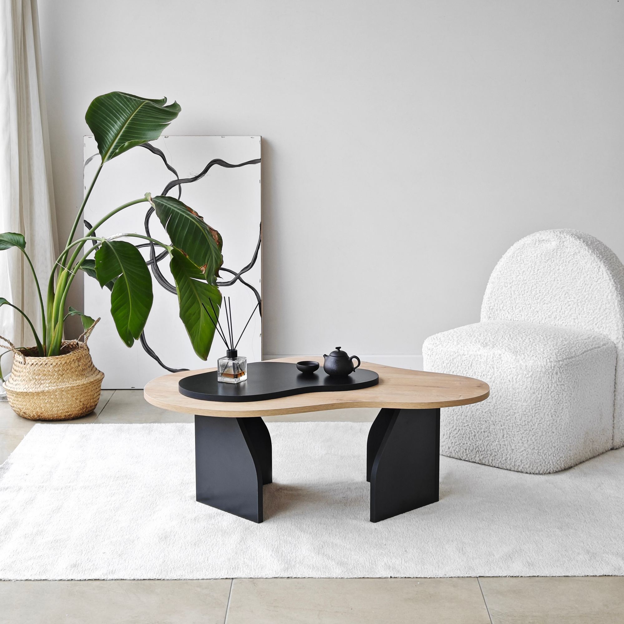 Masa de cafea, Hanah Home, pal melaminat, stejar safir si negru, 105x65x35 cm — imaginea 9
