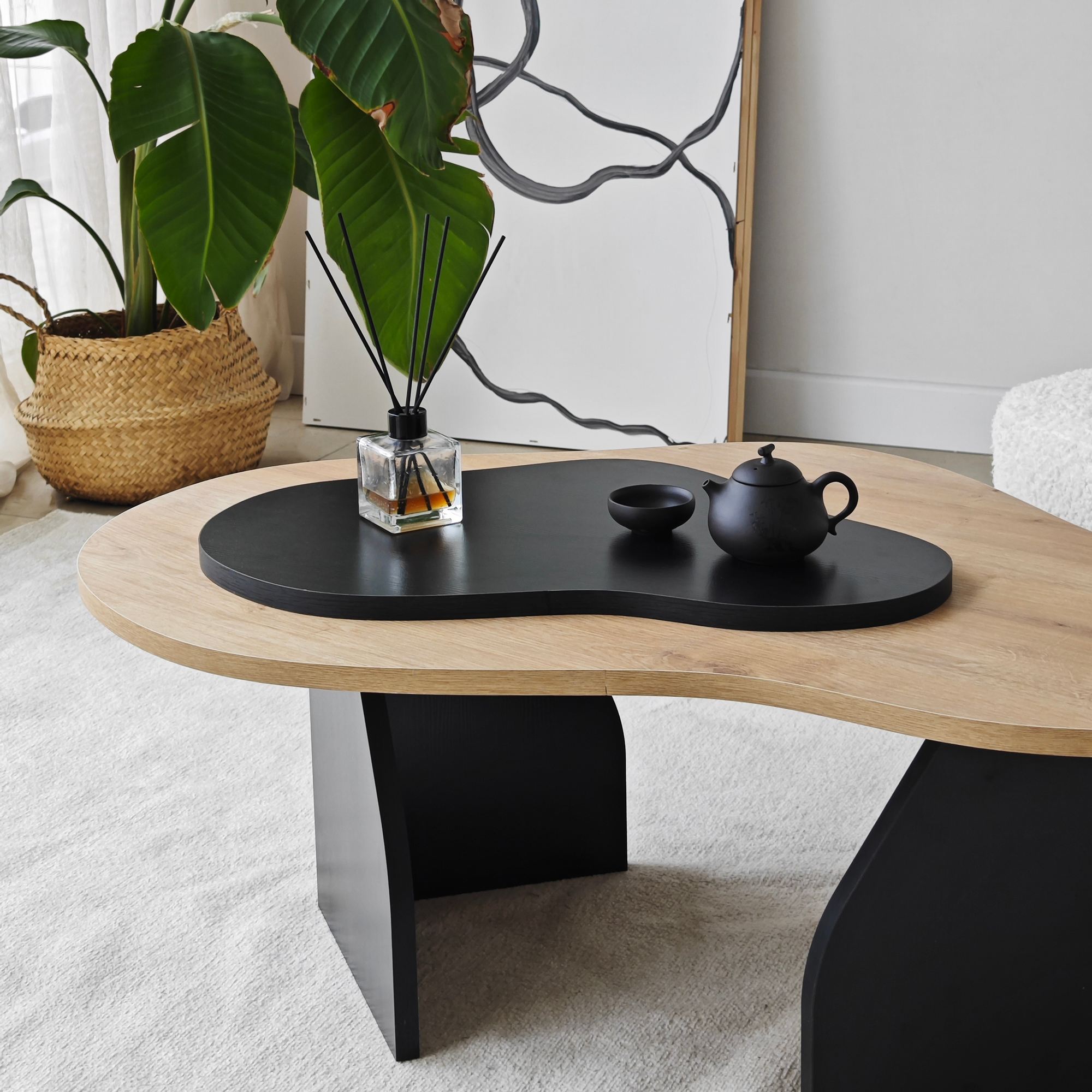 Masa de cafea, Hanah Home, pal melaminat, stejar safir si negru, 105x65x35 cm — imaginea 10