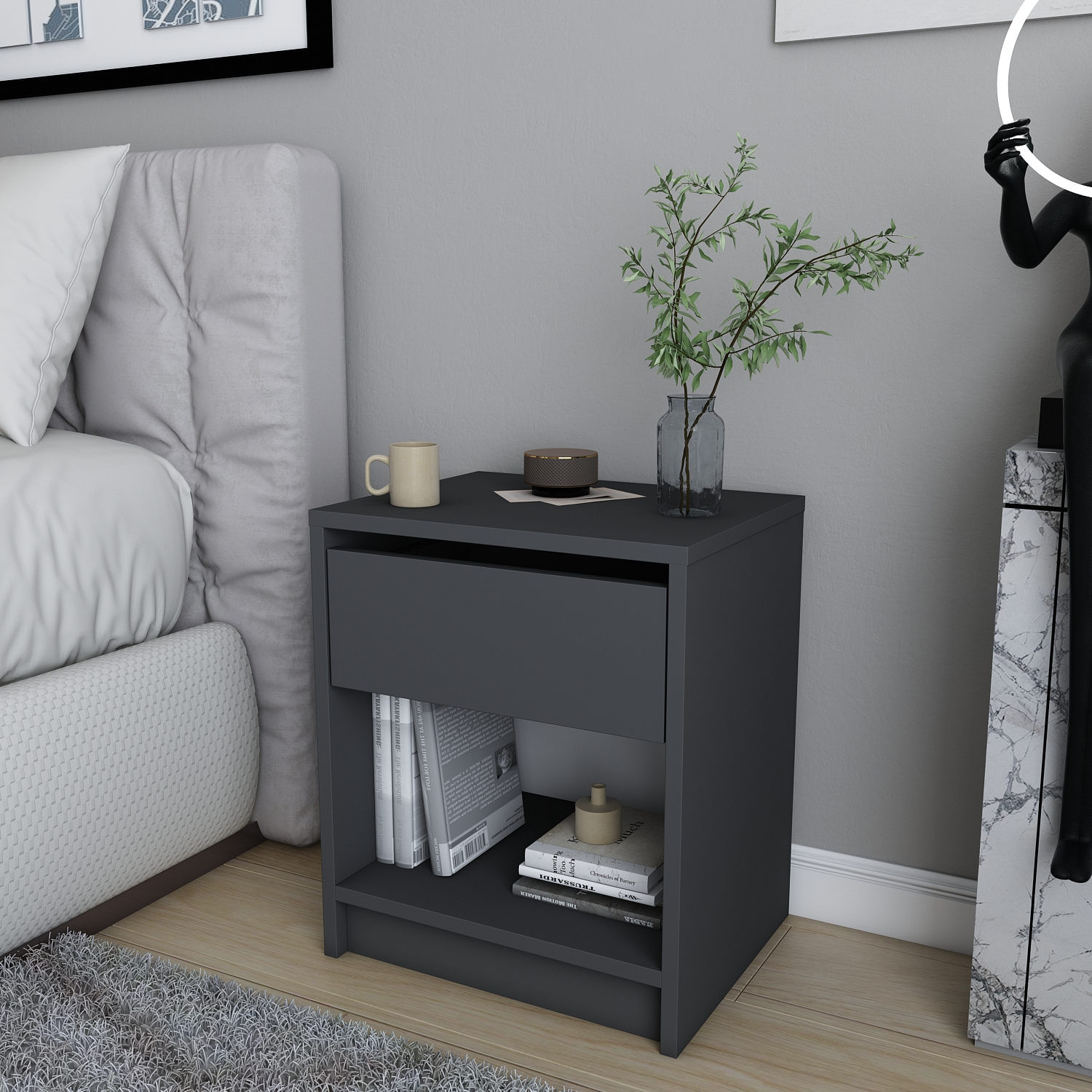Noptiera, Hanah Home, panou de particule melaminat, antracit, 44.6x35.9x52.8 cm — imaginea 5