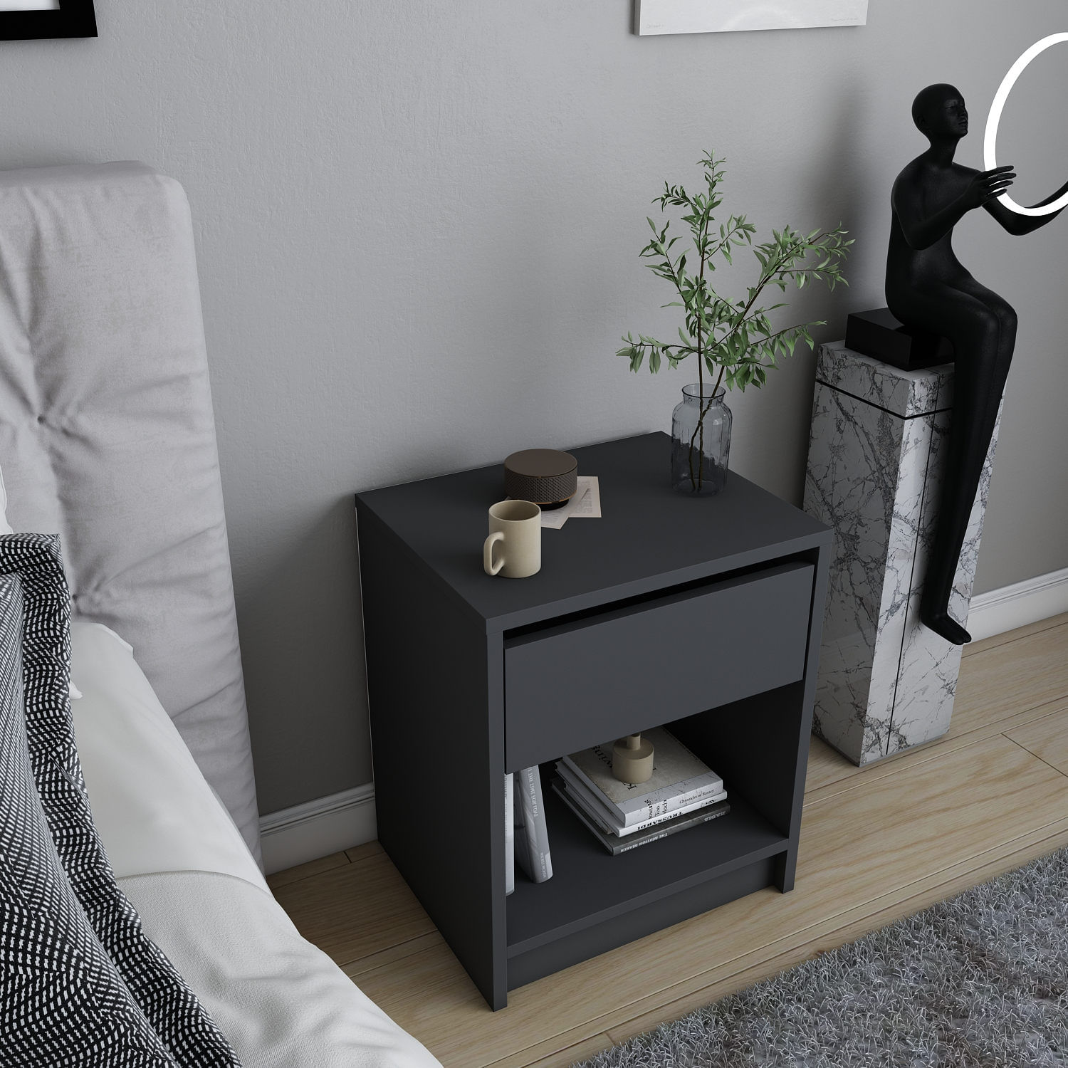 Noptiera, Hanah Home, panou de particule melaminat, antracit, 44.6x35.9x52.8 cm — imaginea 6