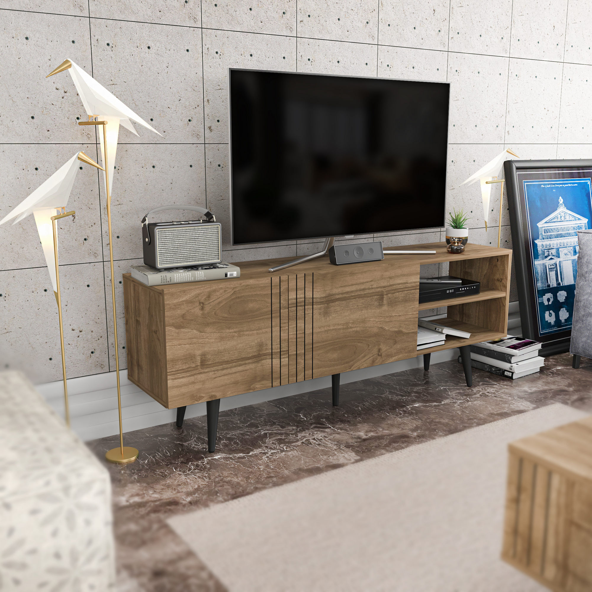 Comoda tv, Hanah Home, pal melaminat, nuc, 160x35x38.6 cm — imaginea 3