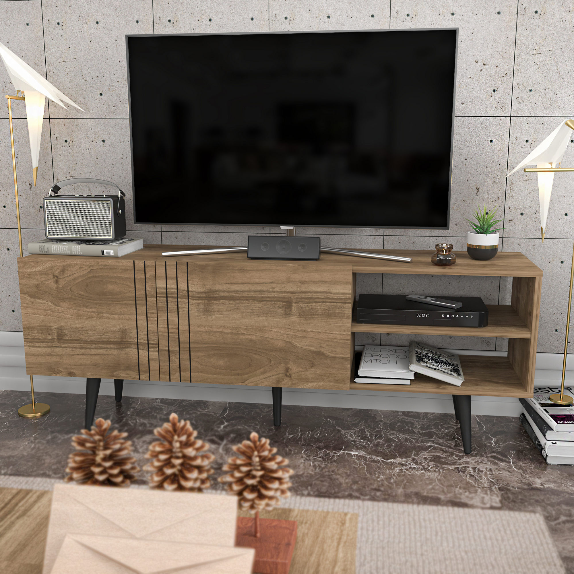 Comoda tv, Hanah Home, pal melaminat, nuc, 160x35x38.6 cm — imaginea 4