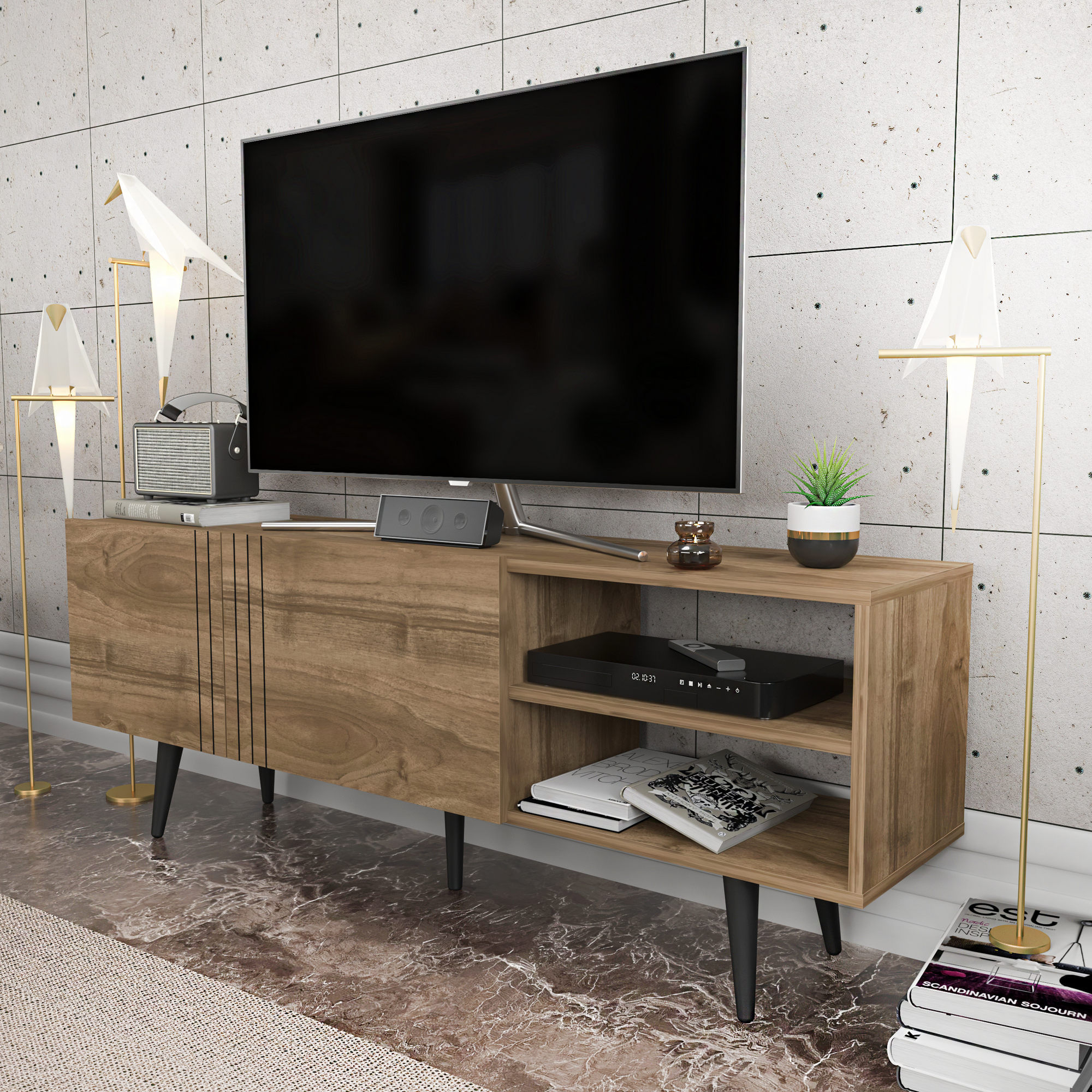 Comoda tv, Hanah Home, pal melaminat, nuc, 160x35x38.6 cm — imaginea 5
