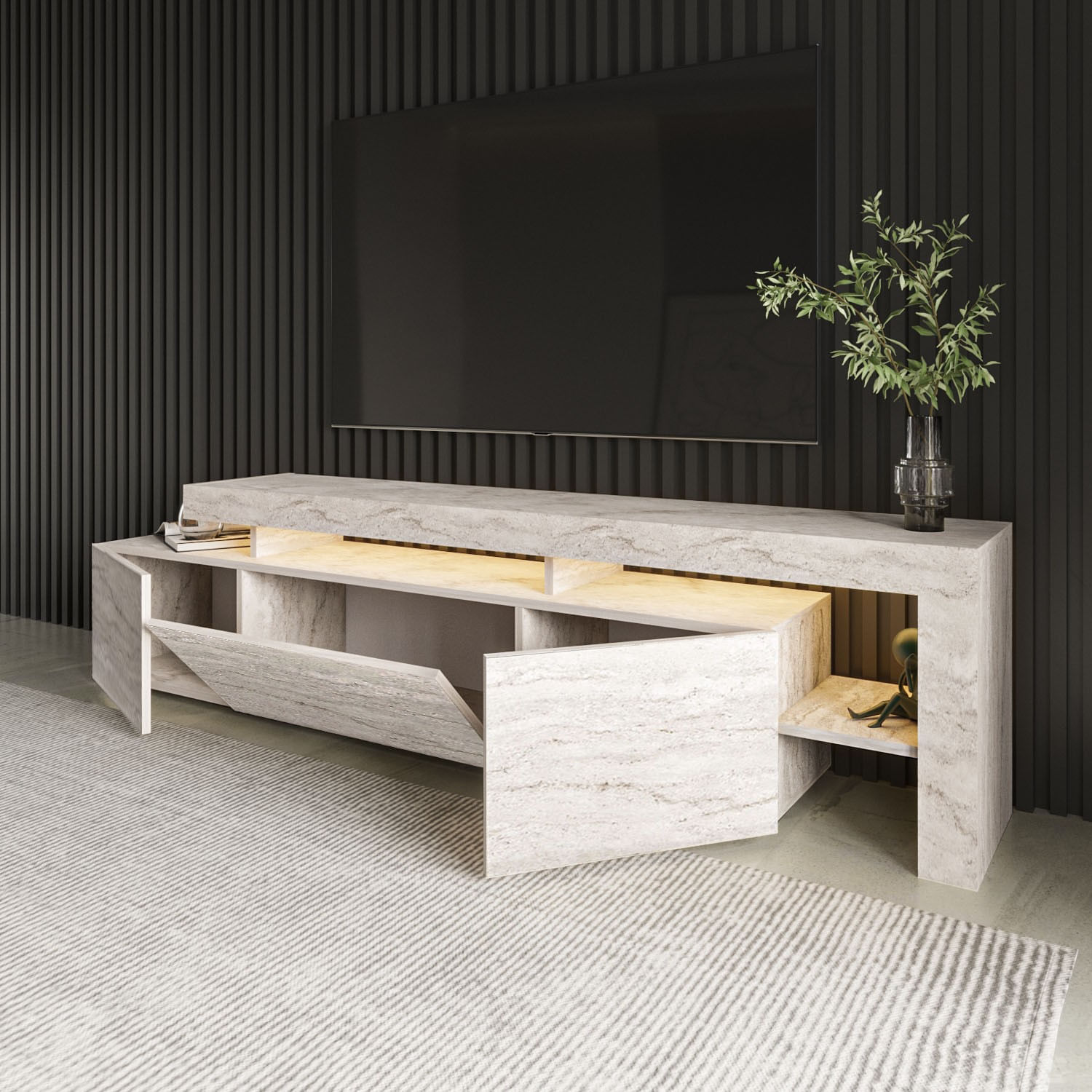 Comoda tv, Hanah Home, pal melaminat, travertin, 192x37x53 cm - 3 | YEO