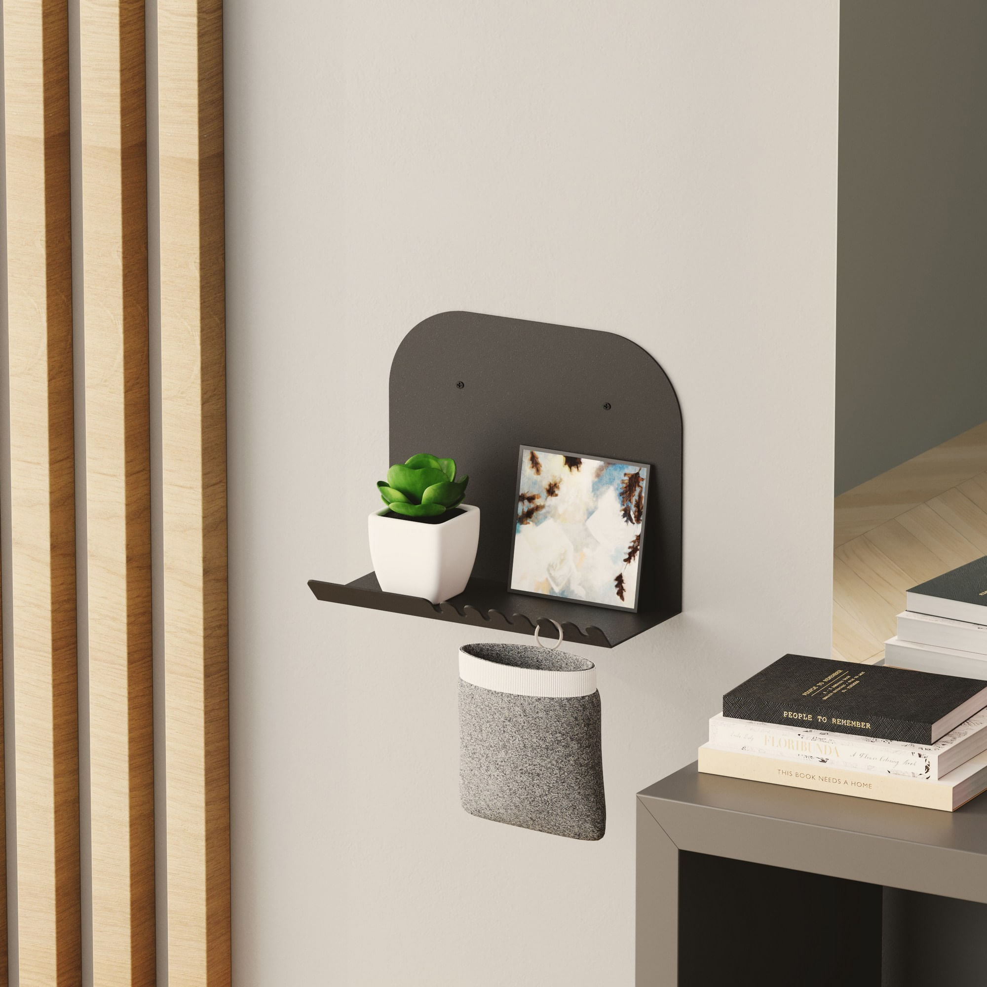 Raft de perete, Hanah Home, metal, negru, 28x23x12 cm — imaginea 4