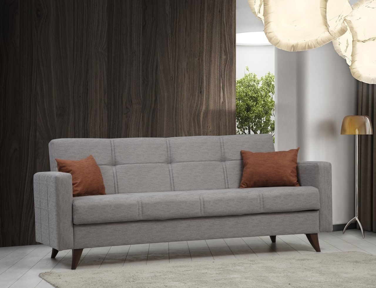 Canapea extensibila 3 locuri, Atelier Del Sofa, metal si lemn, gri deschis, 205x86x75 cm — imaginea 3