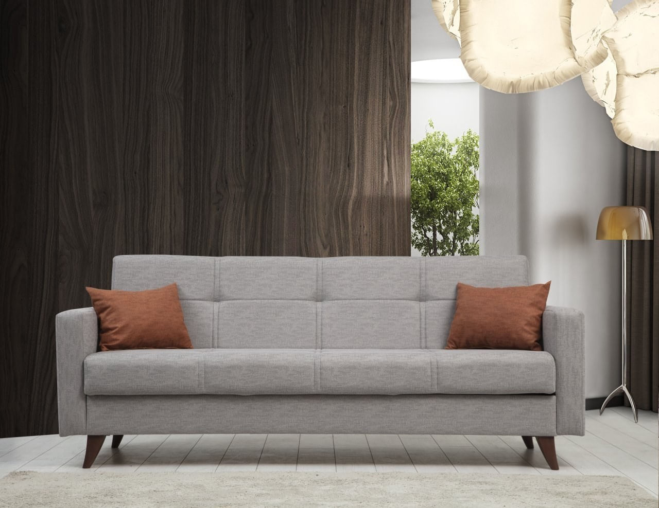 Canapea extensibila 3 locuri, Atelier Del Sofa, metal si lemn, gri deschis, 205x86x75 cm — imaginea 6