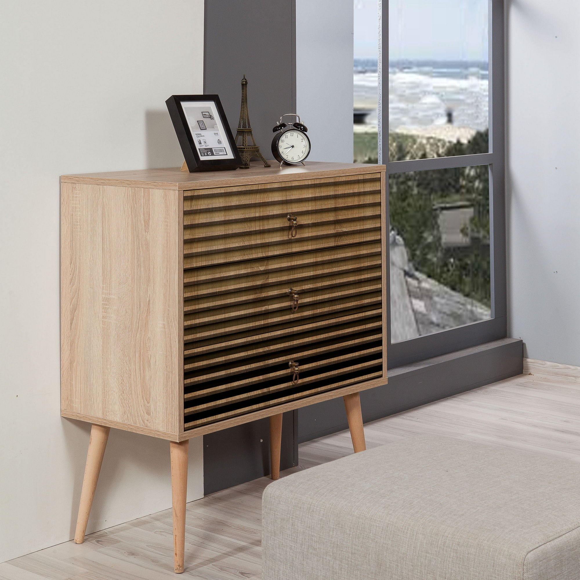 Comoda, Hanah Home, pal melaminat, stejar sonoma, 80x40x90 cm, 869VEL3432 — imaginea 5