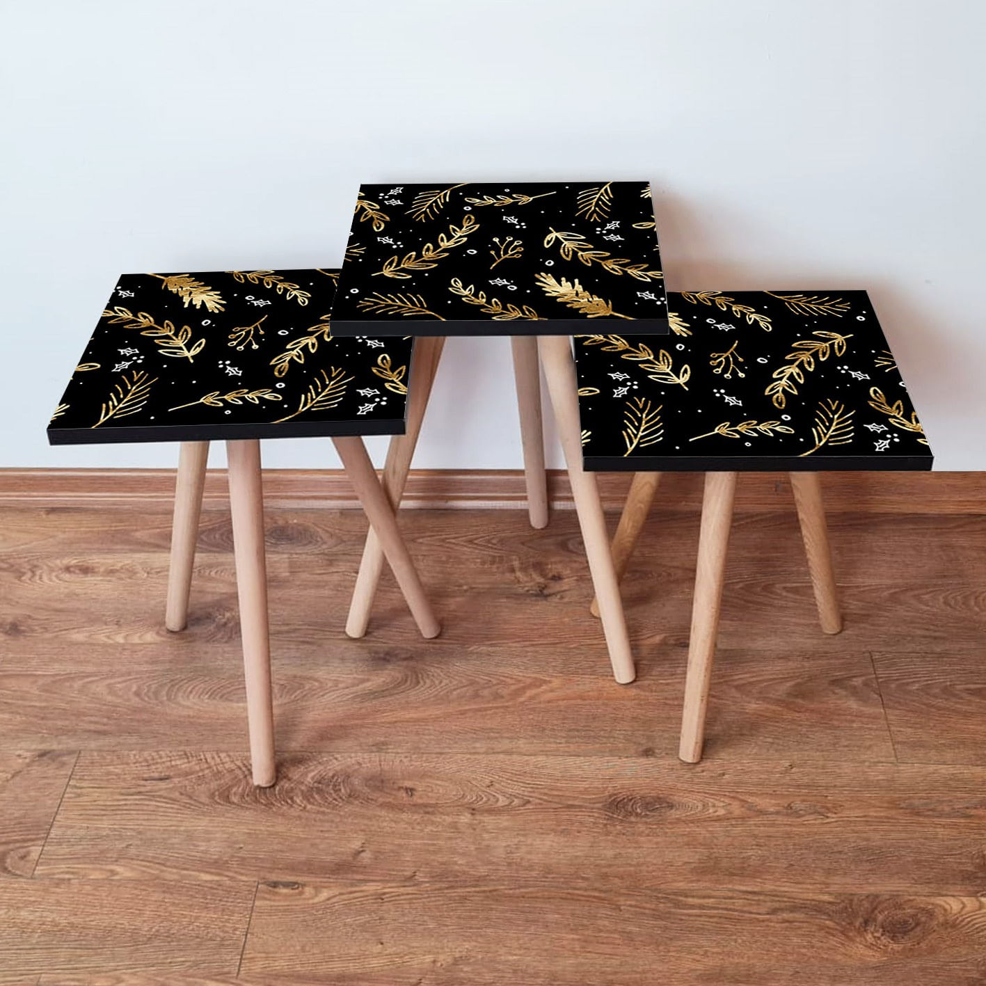 Set masute de cafea, Hanah Home, mdf, negru auriu alb, 35x35x52 cm, 481LNA2993