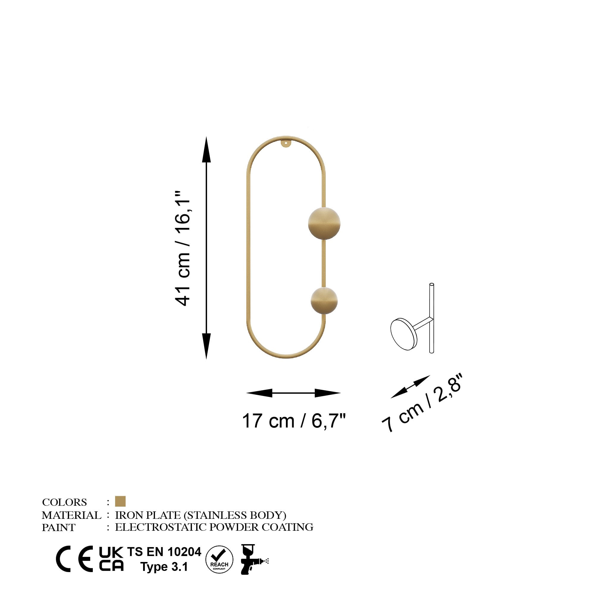 Carlig de perete, Wallxpert, metal, auriu, 17x7x41 cm — imaginea 2