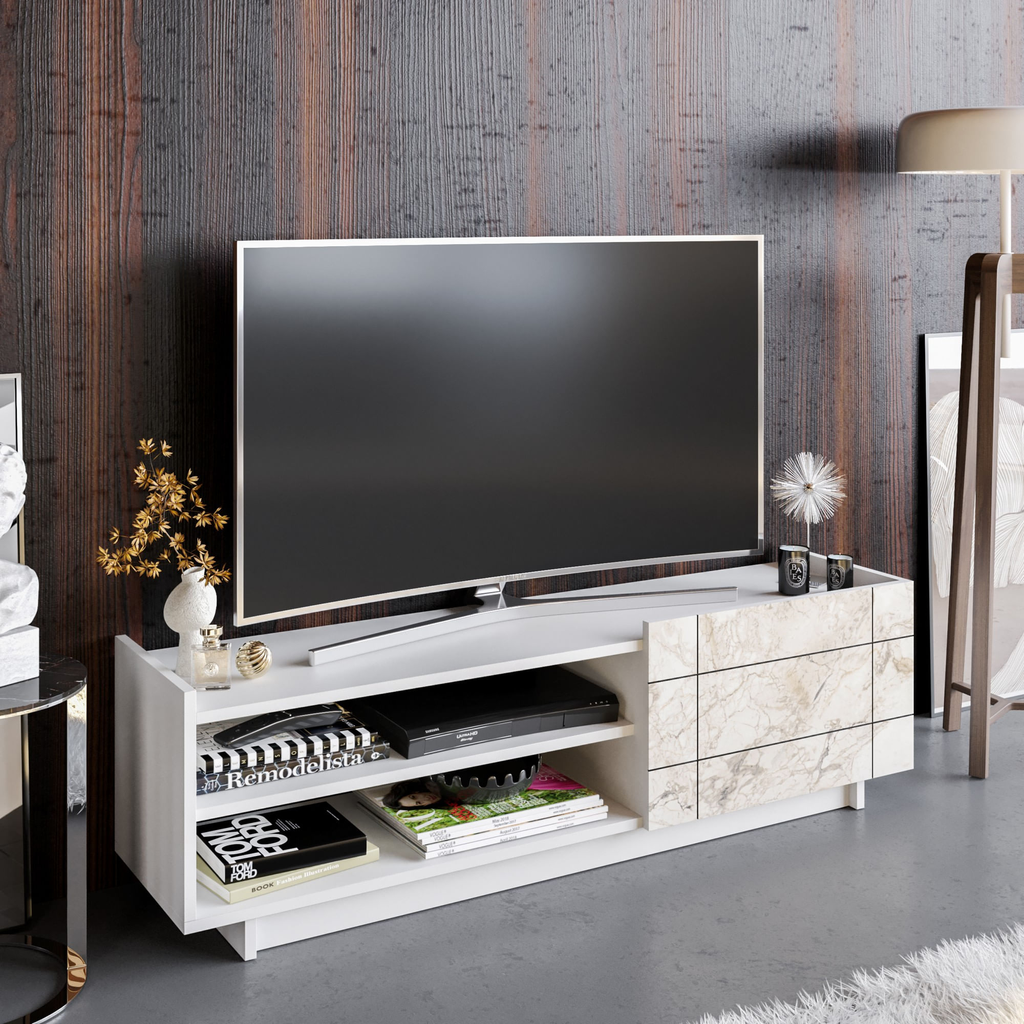 Comoda tv, Hanah Home, pal melaminat, alb, 140x41.4x37.1 cm — imaginea 2