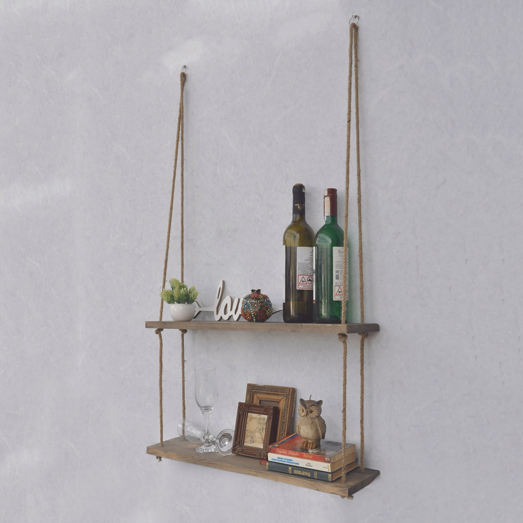 Raft de perete, Hanah Home, lemn de molid, nuc, 60x60x14 cm — imaginea 11
